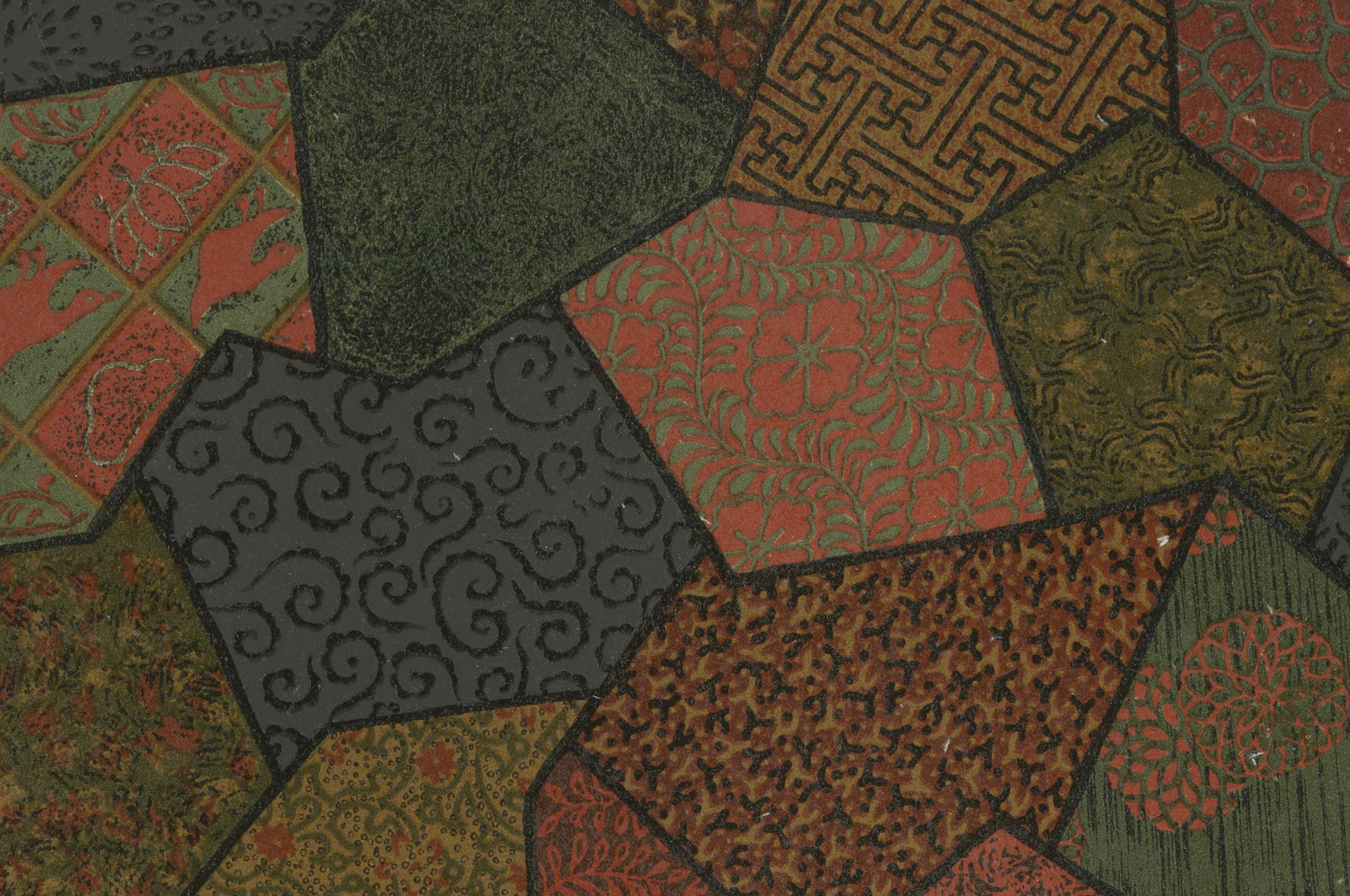 Motif de patchwork textile japonais : Lithographie ancienne, années 1880 Bon état - En vente à Langweer, NL