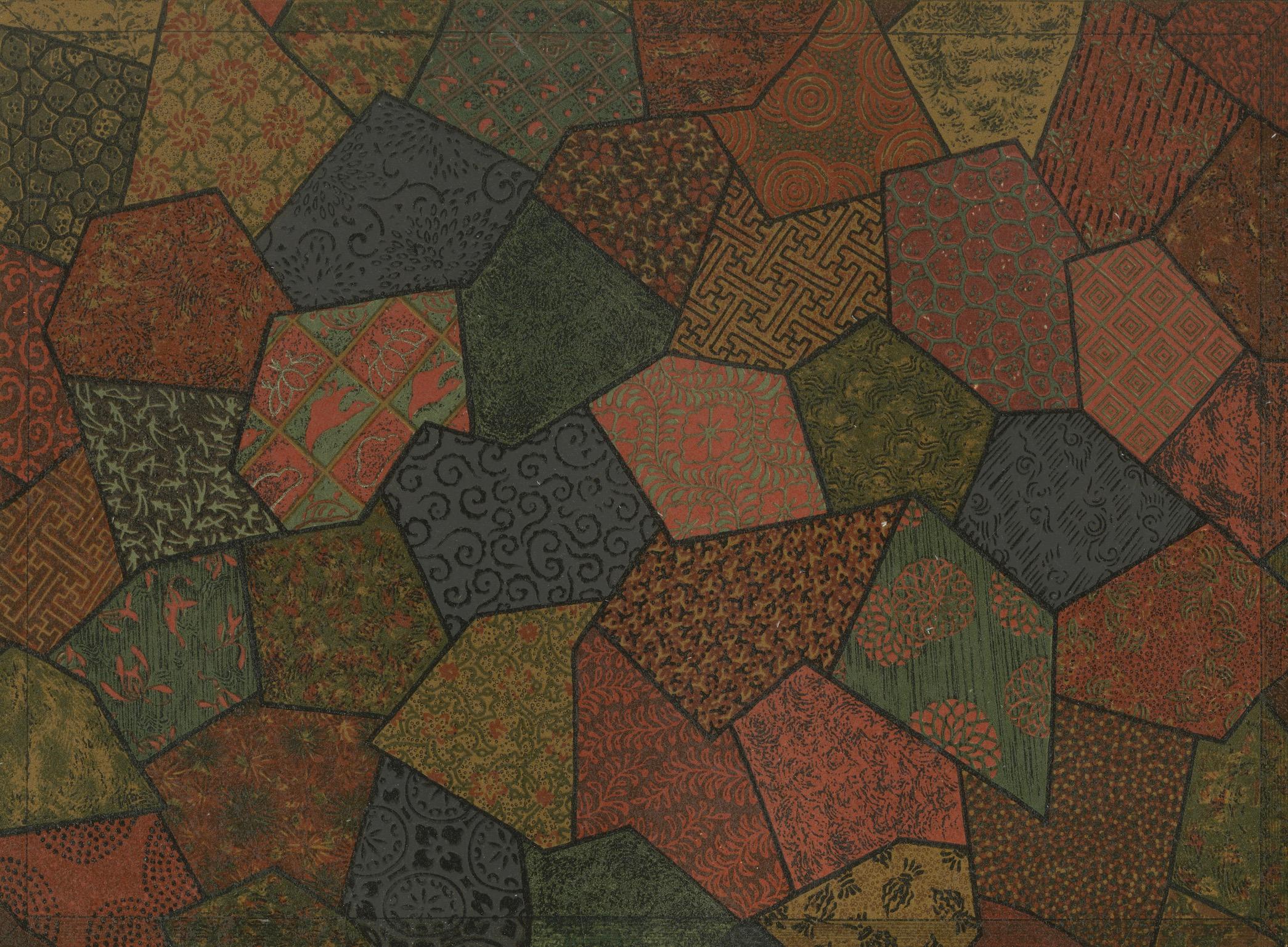 Fin du XIXe siècle Motif de patchwork textile japonais : Lithographie ancienne, années 1880 en vente
