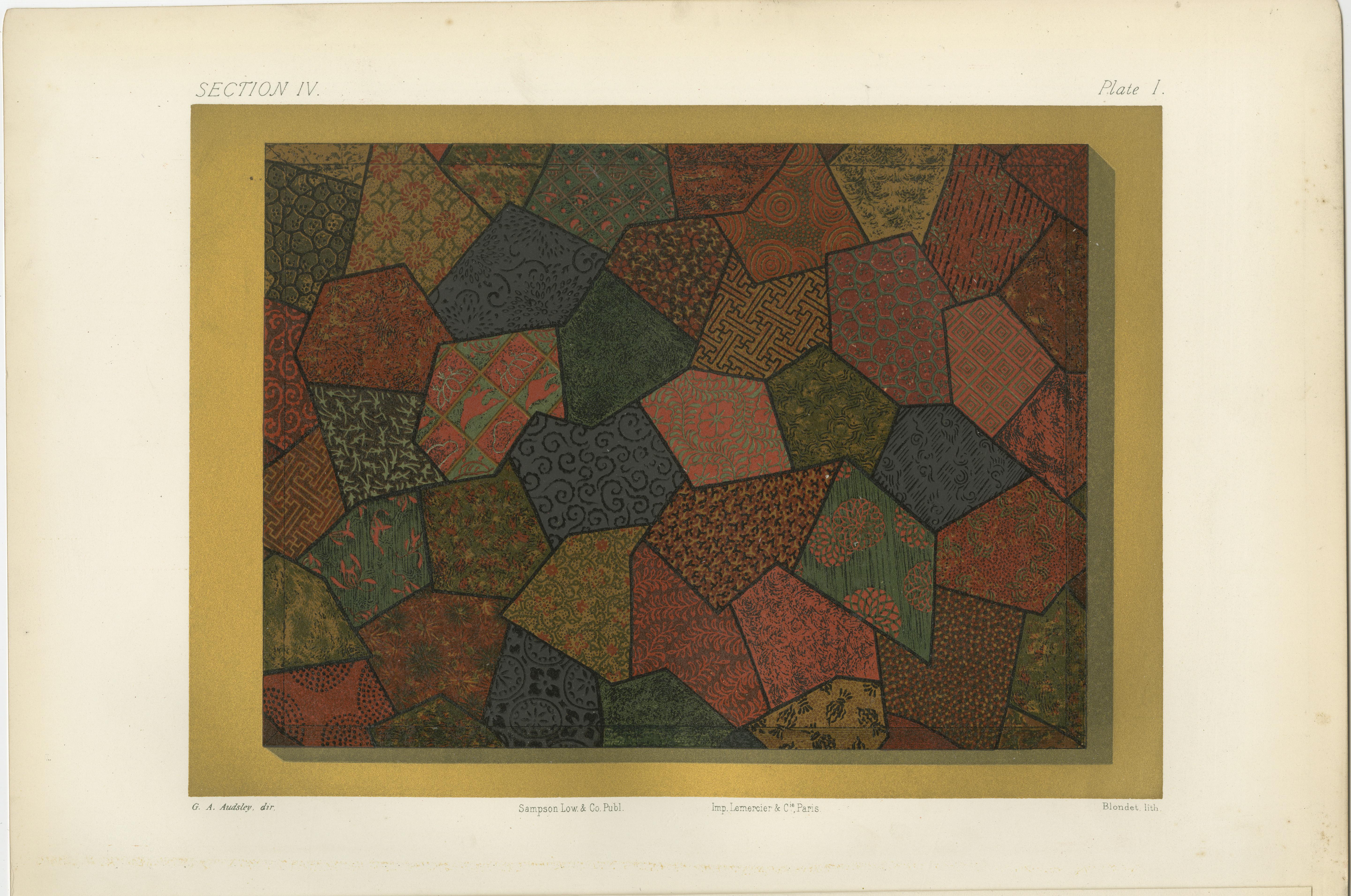 Motif de patchwork textile japonais : Lithographie ancienne, années 1880 en vente 2