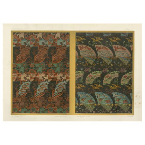 Japanese Textile Patterns in Rich Colors: Antique Lithograph, 1880s