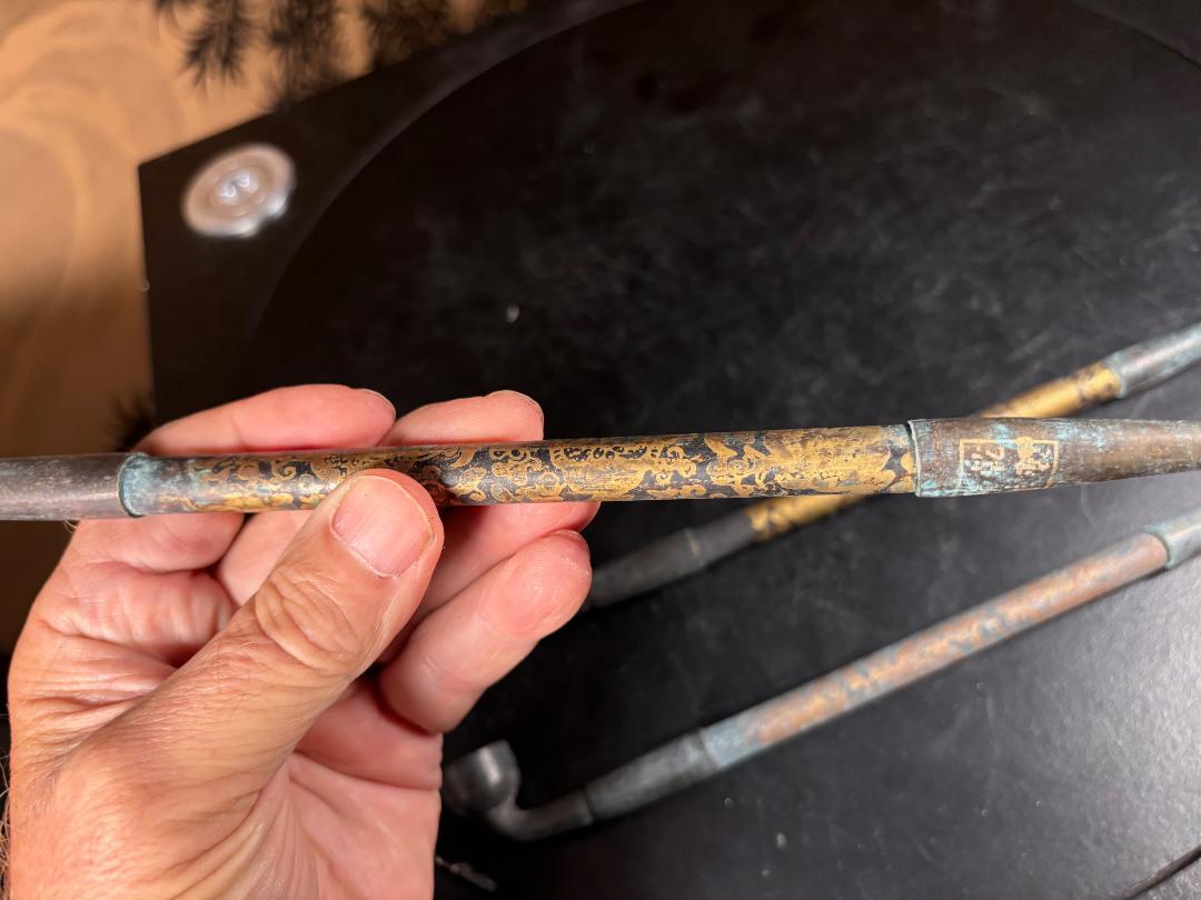Japanese Three Antique Gilt Pipes Kiseru Rare Find From Kyoto 1