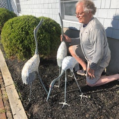 Japanese Three Hand Cast Bronze "White Feather" Cranes
