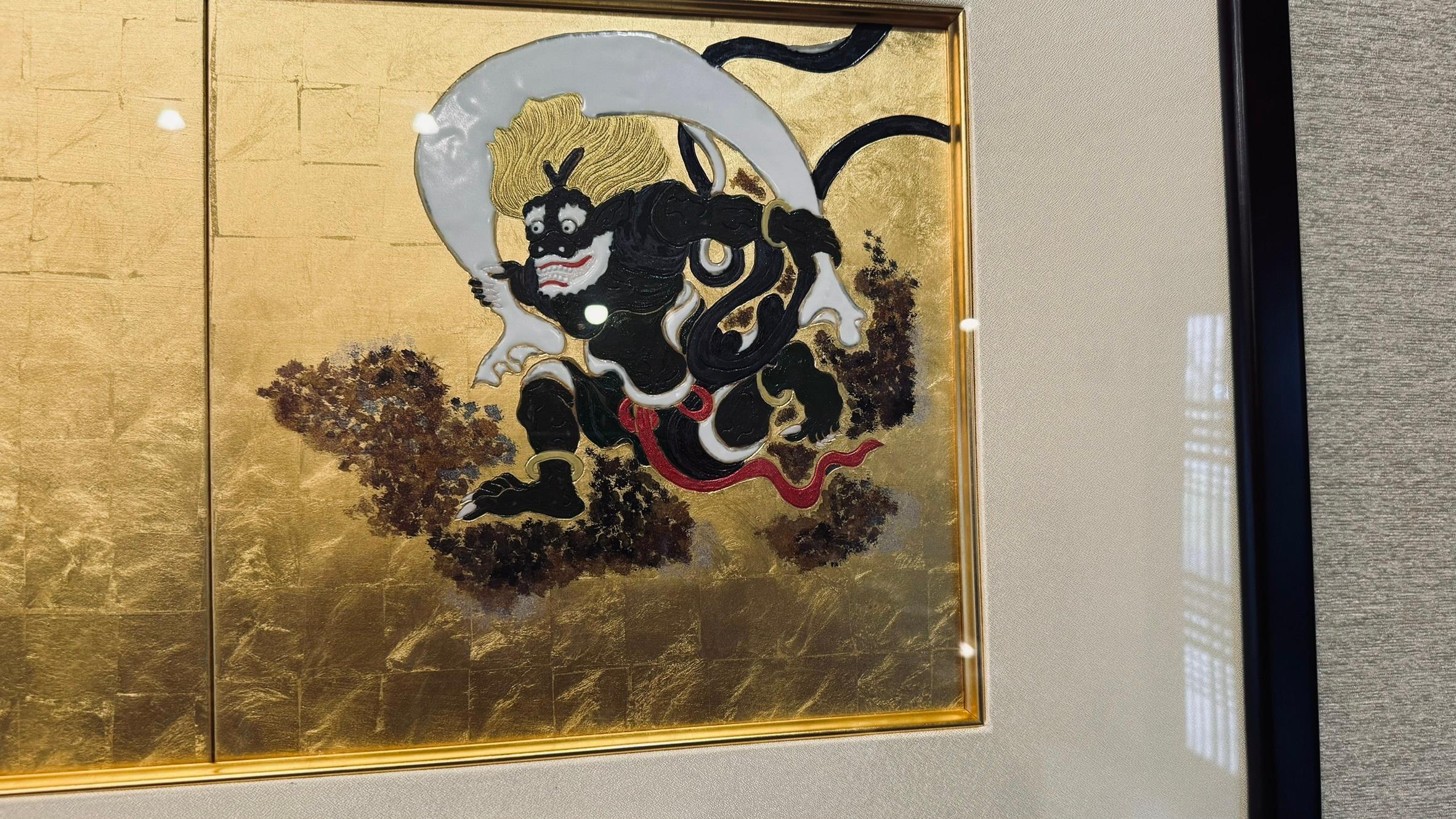Contemporary Japanese Three Panel Framed Gold Black White Porcelain Artwork by Master Artist For Sale