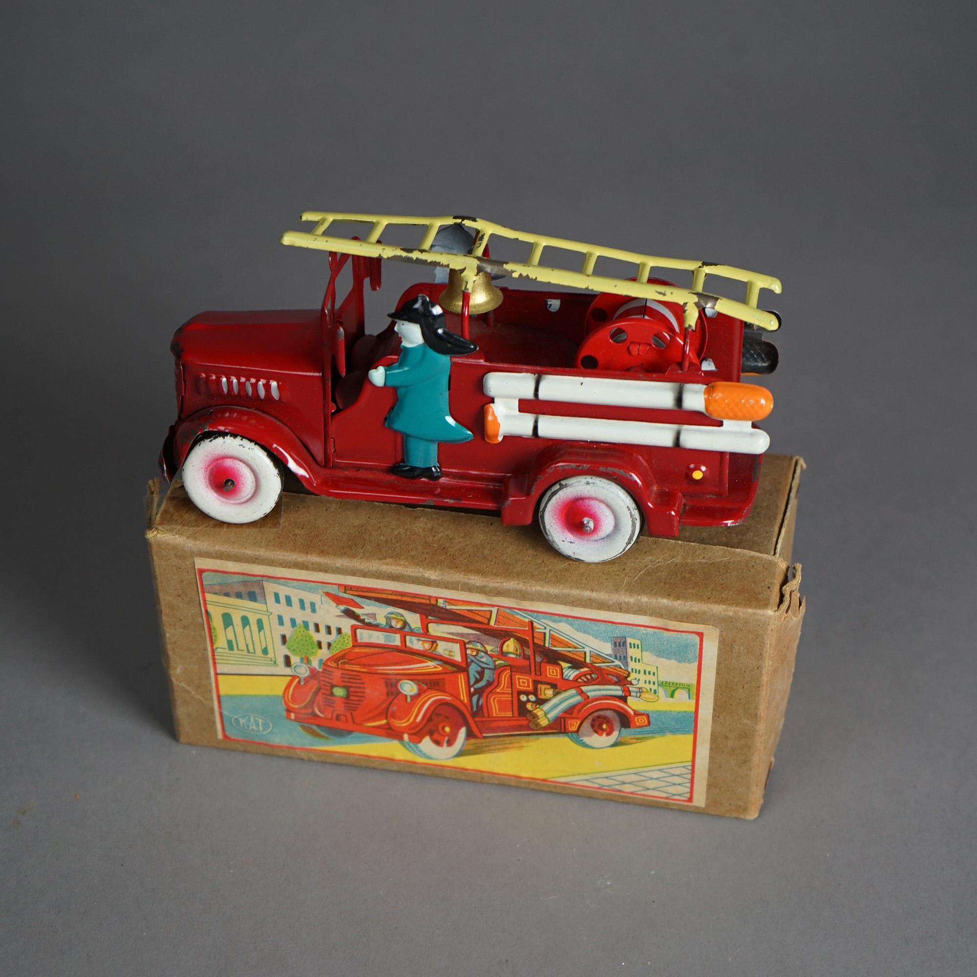 Japanese Tin Litho Toy Fire Engine In The Original Box Circa 1950 In Good Condition In Big Flats, NY