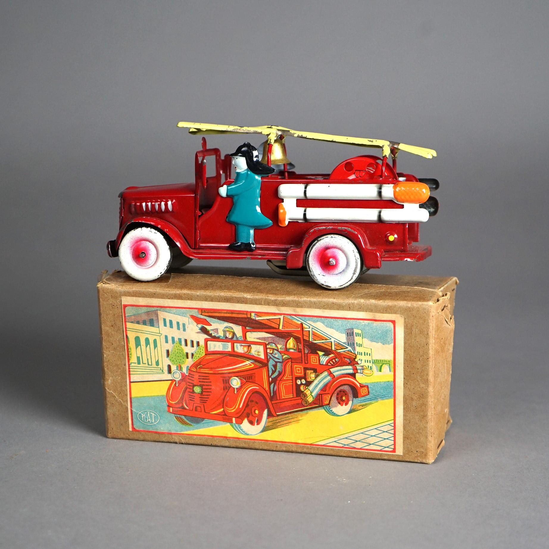 20th Century Japanese Tin Litho Toy Fire Engine In The Original Box Circa 1950