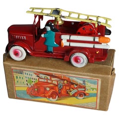 Retro Japanese Tin Litho Toy Fire Engine In The Original Box Circa 1950