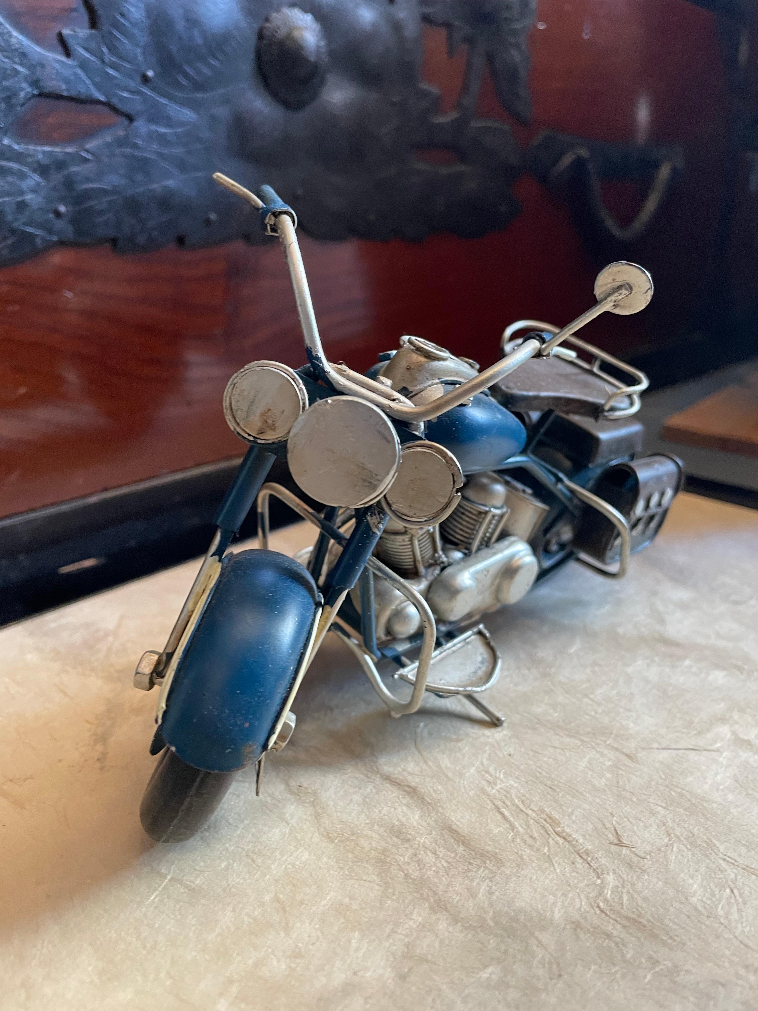 Showa Japanese Tin Plate Toy Blue MotorCycle 1960s For Sale