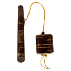 Japanese Tobacco smoking set made from cherry bark marquetry (Kabazaiku)