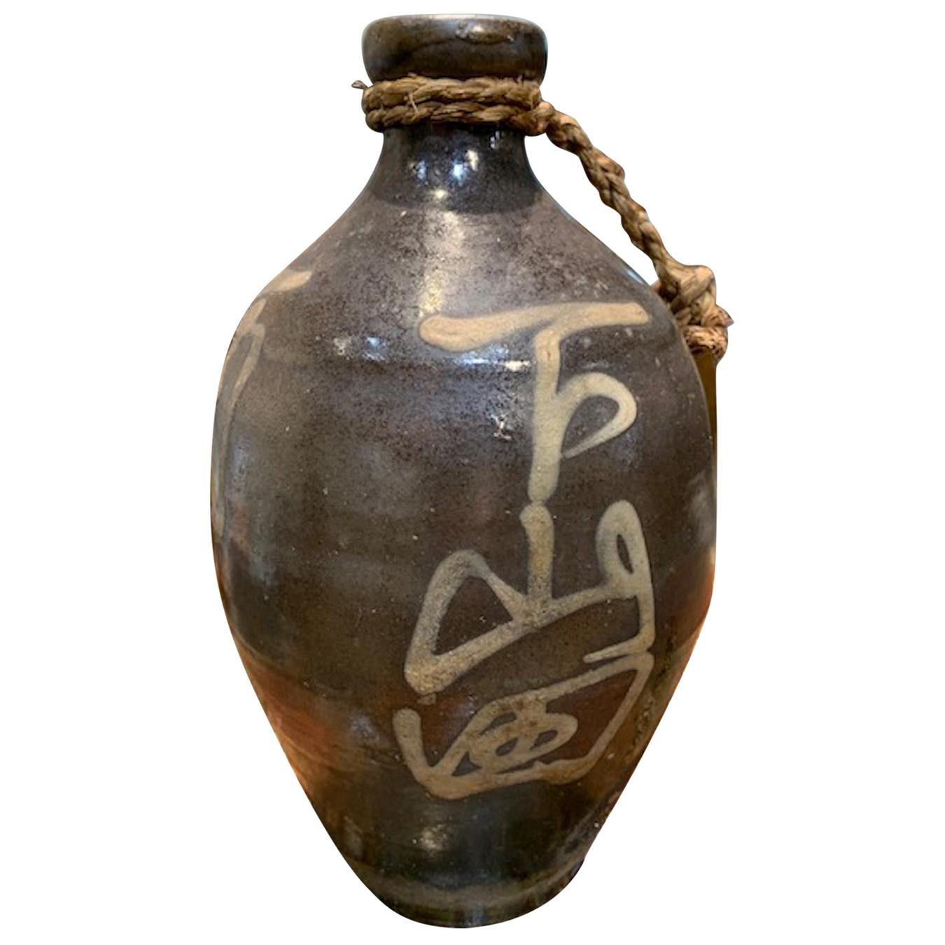 Japanese Tokkuri, 'Sake or shochu bottle' with Glazed Characters For Sale