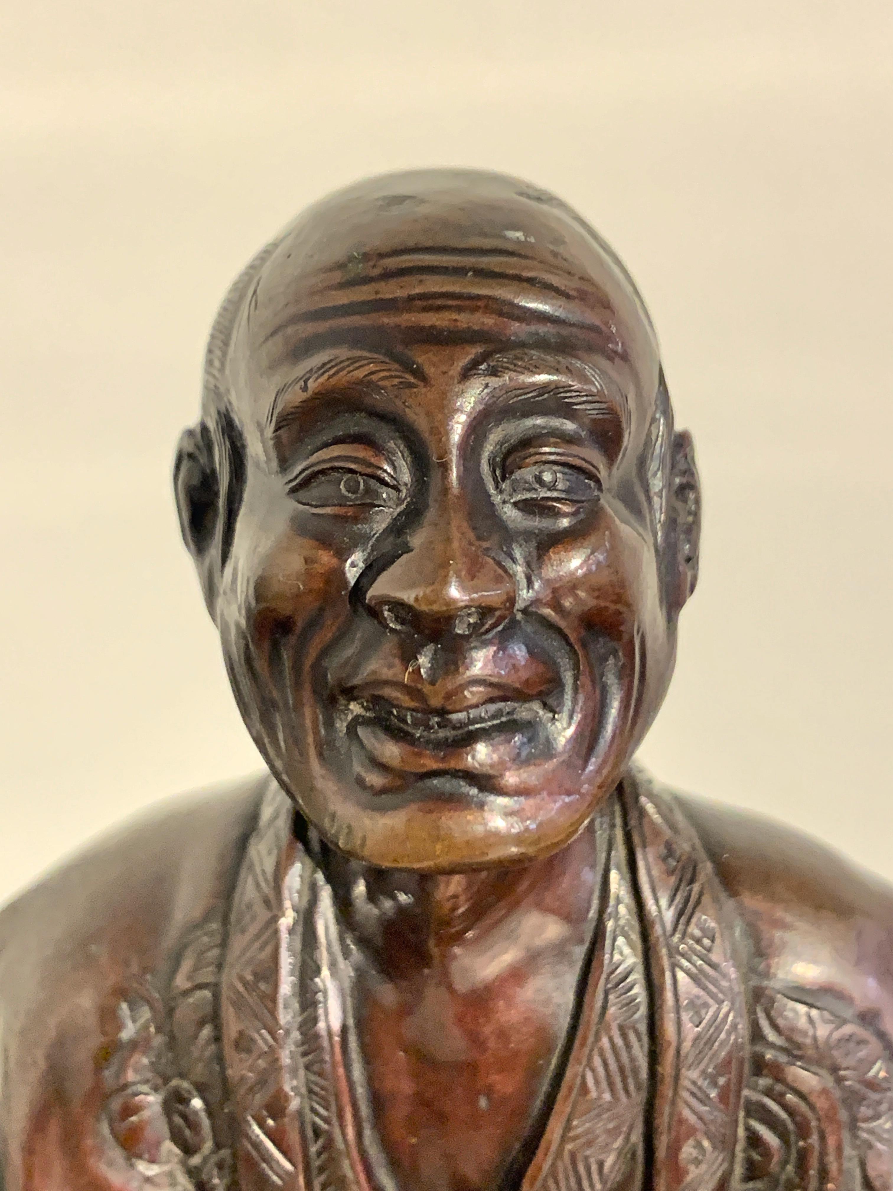 Japanese Tokyo School Bronze Okimono of a Farmer, Meiji Period In Good Condition For Sale In Austin, TX