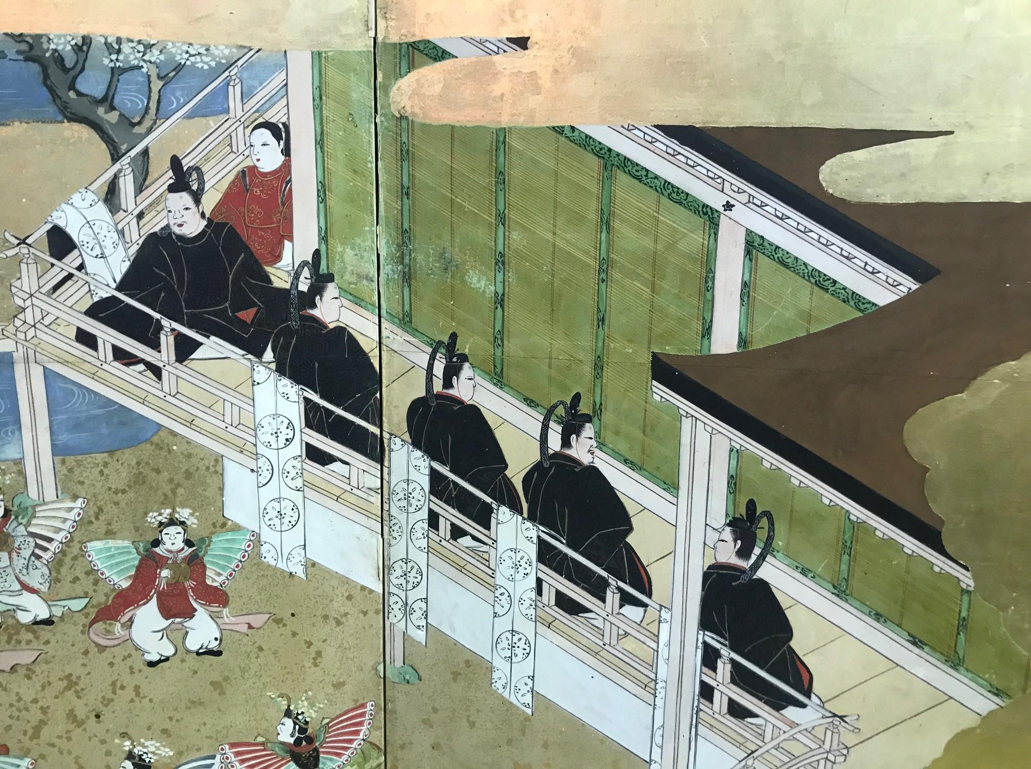 Japanese Tosa School Four-Panel Folding Byobu Screen 