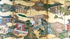 Japanese Tosa School Framed Six Panel Screen Gold Leaf
