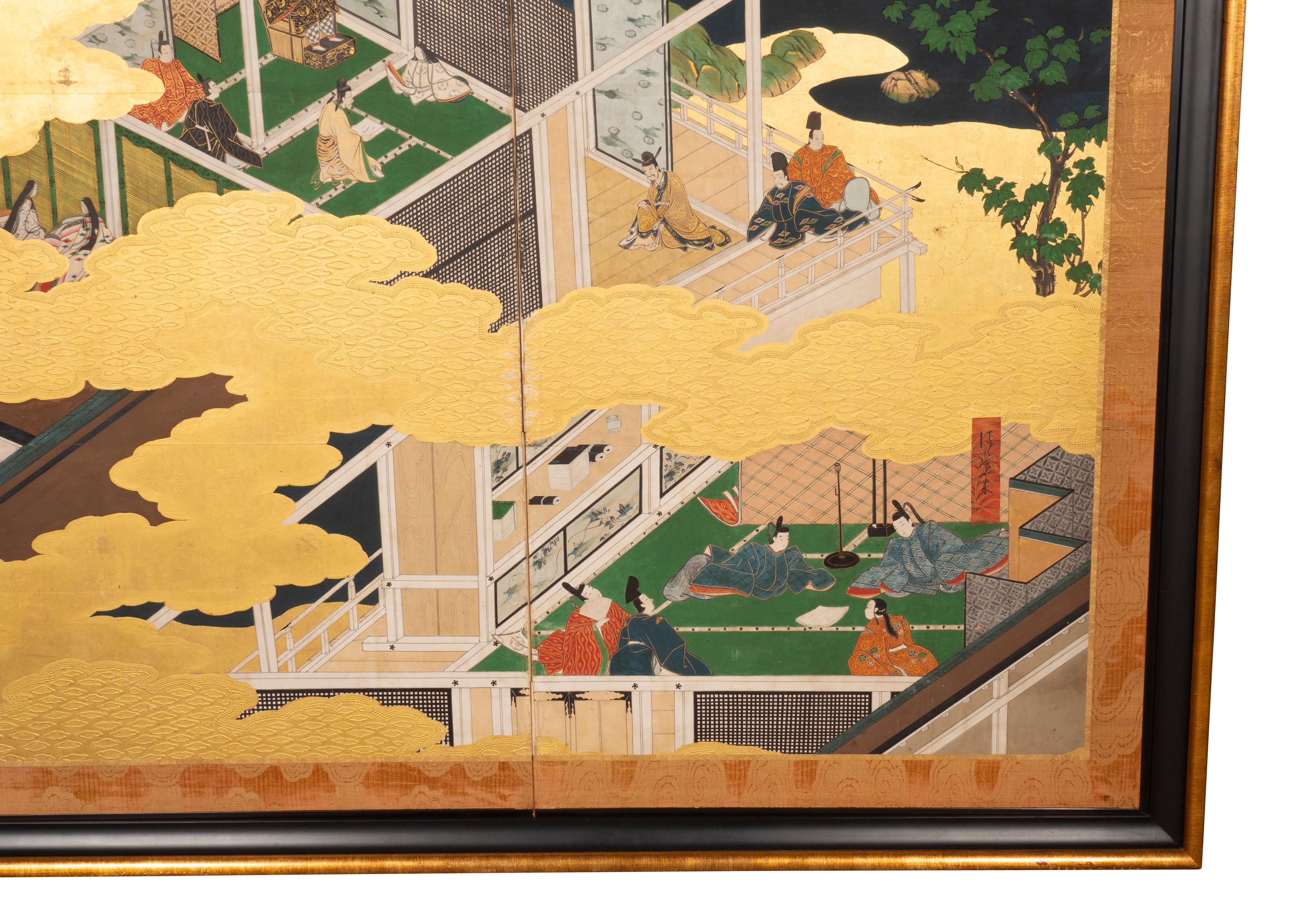 19th Century Japanese Tosa School Framed Two Panel Screen