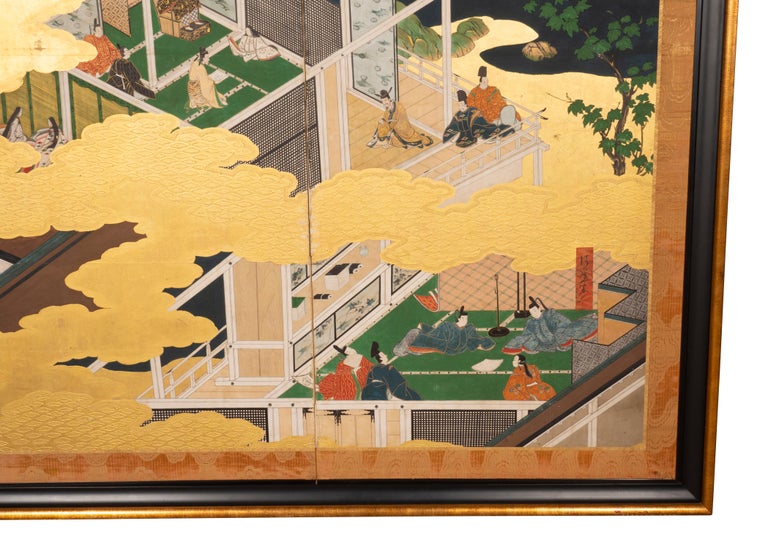 19th Century Japanese Tosa School Framed Two Panel Screen For Sale