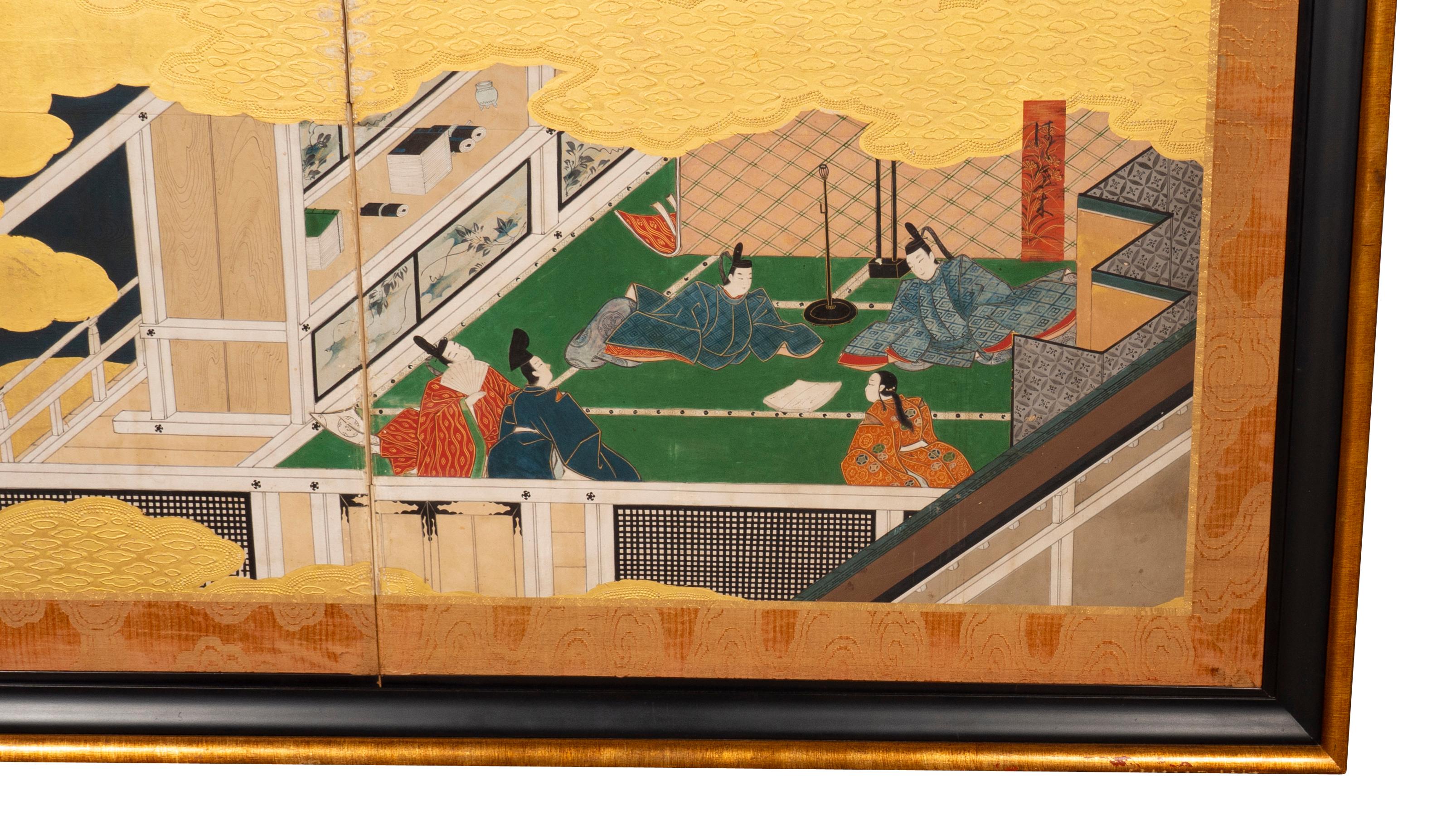 Japanese Tosa School Framed Two Panel Screen 2