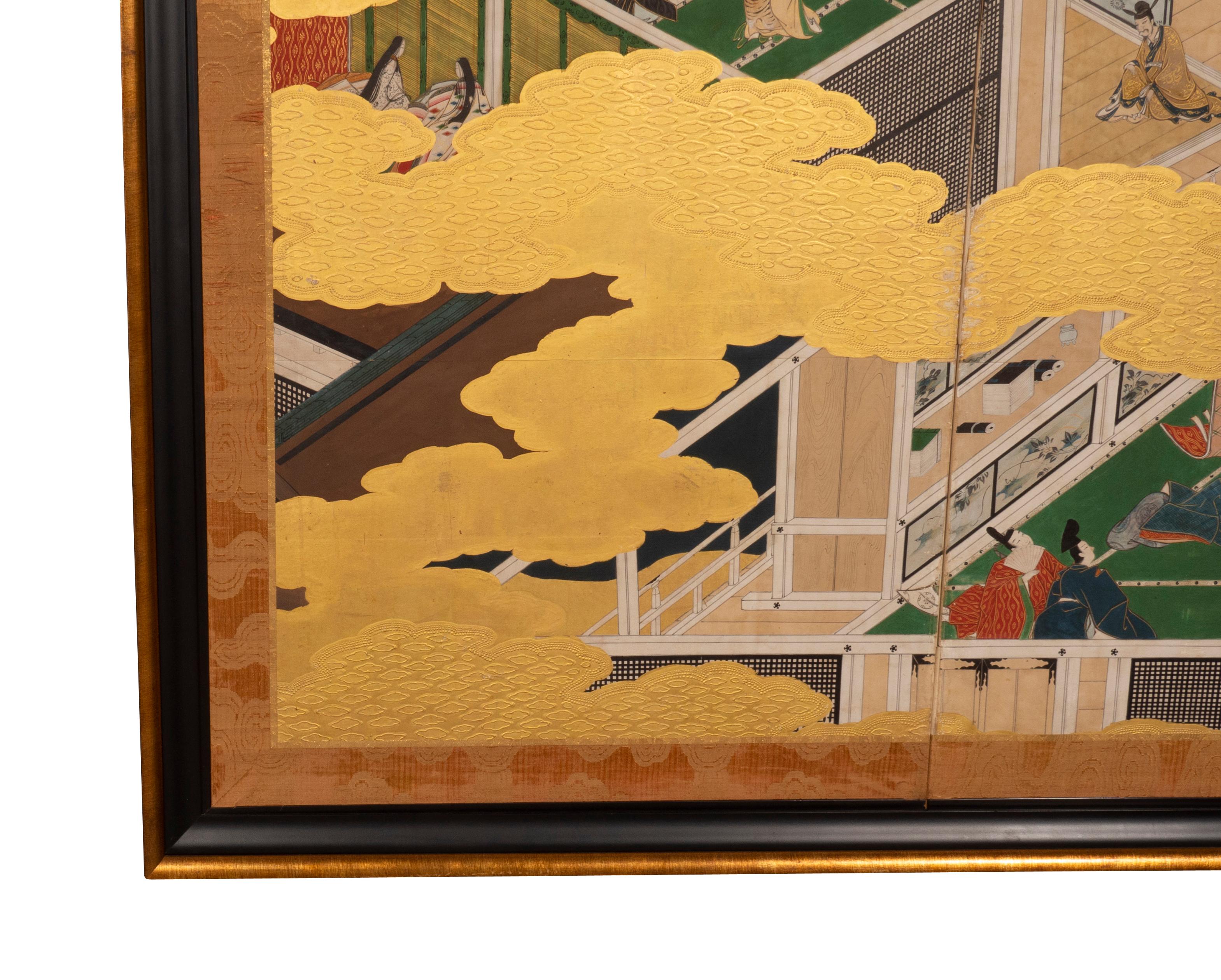 Japanese Tosa School Framed Two Panel Screen 3
