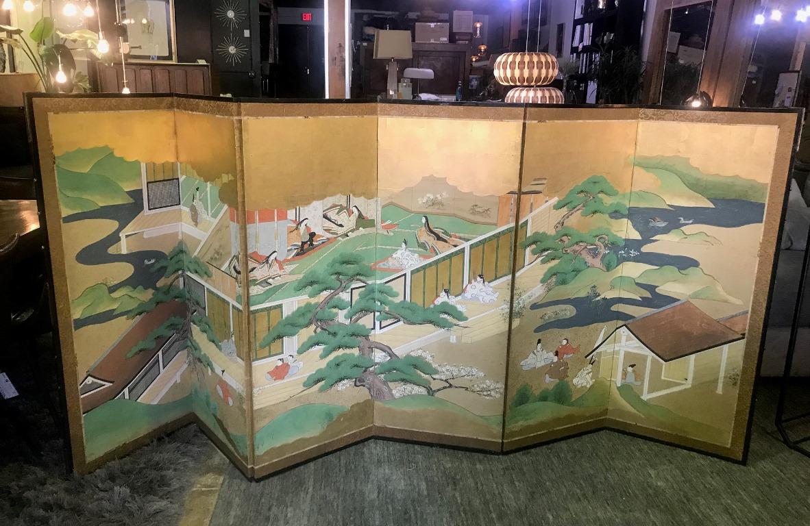 Japanese Tosa School Six-Panel Folding Byobu Screen 
