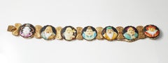 Japanese Toshikane Ari 7 Lucky Gods 18 Karat Gold Porcelain Bracelet circa 1940s