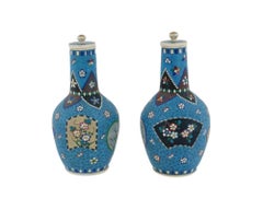 Japanese Totai Cloisonne Enamel On Porcelain Bottles