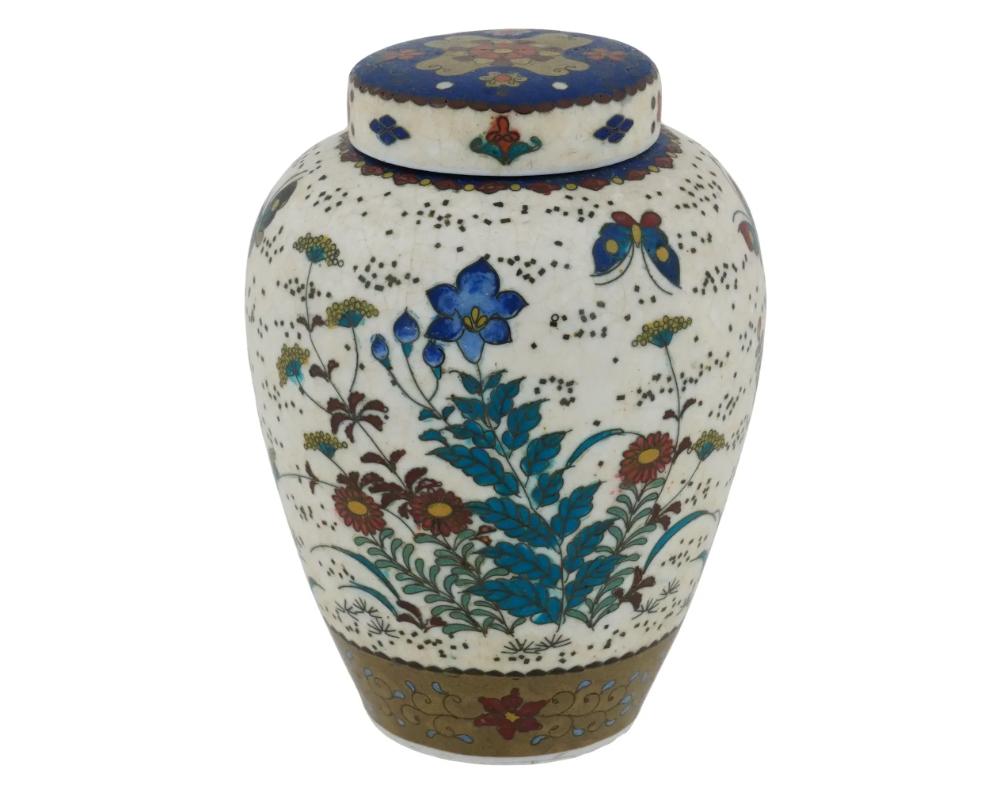 Meiji Japanese Totai Covered Cloisonne Enamel Porcelain Jar For Sale