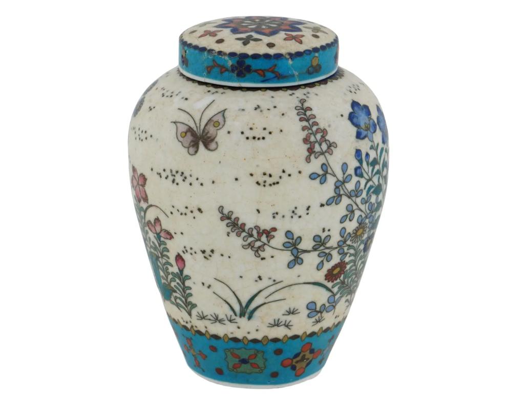 Meiji Japanese Totai Covered Cloisonne Enamel Porcelain Jar For Sale
