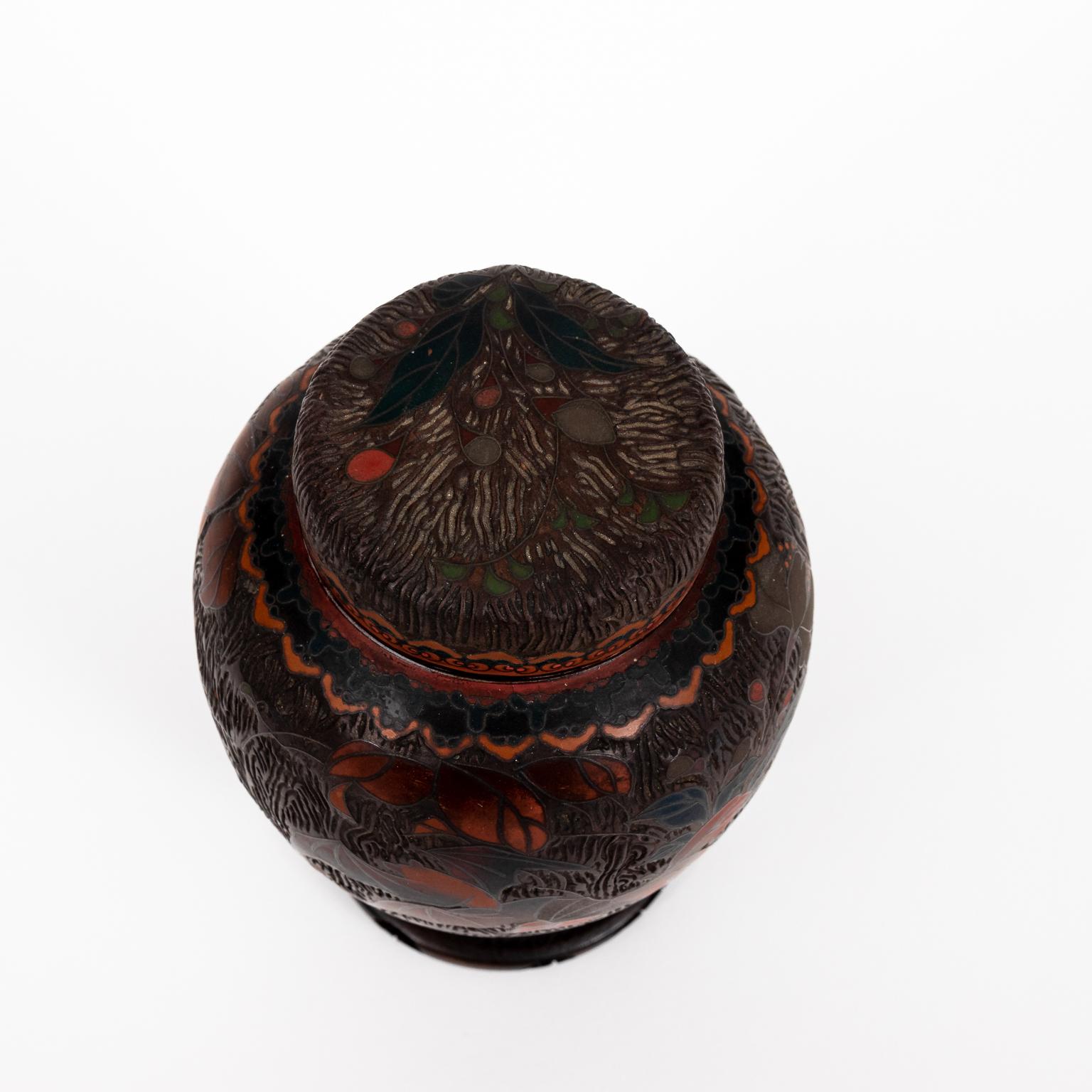 Japanese Totai Shippo Cloisonne Tree Bark Ginger Jar 5