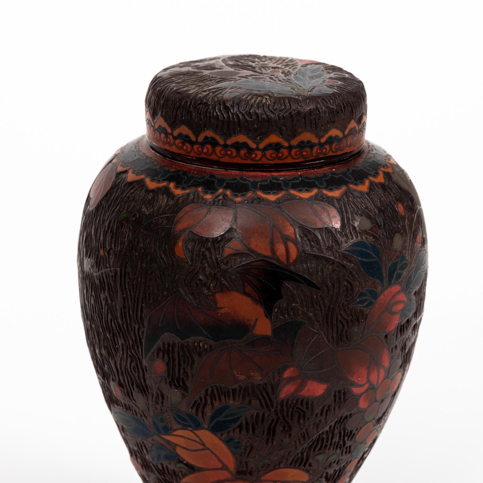 Japanese Totai Shippo Cloisonne Tree Bark Ginger Jar 1