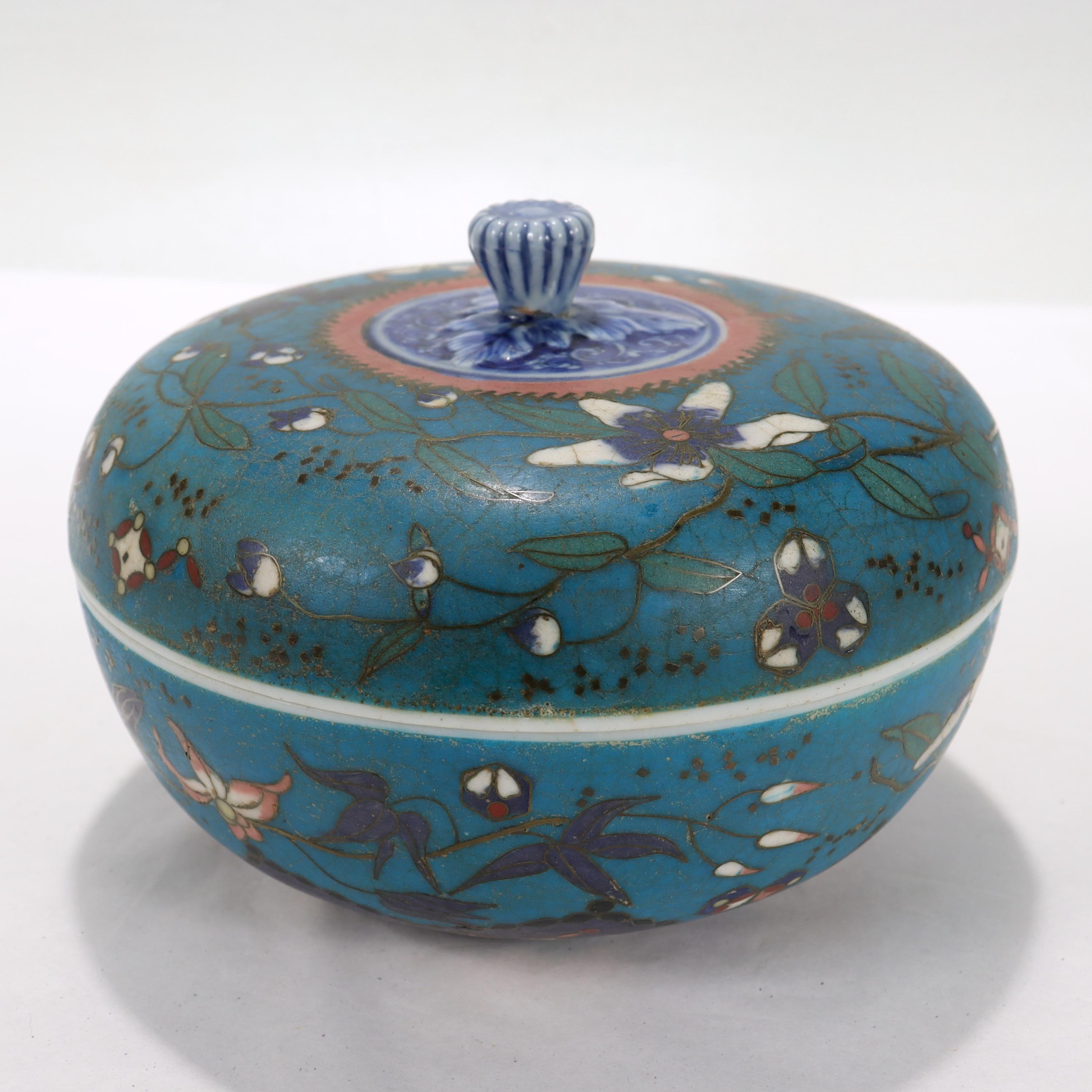 Meiji Japanese Totai Shippo Porcelain Covered Box For Sale
