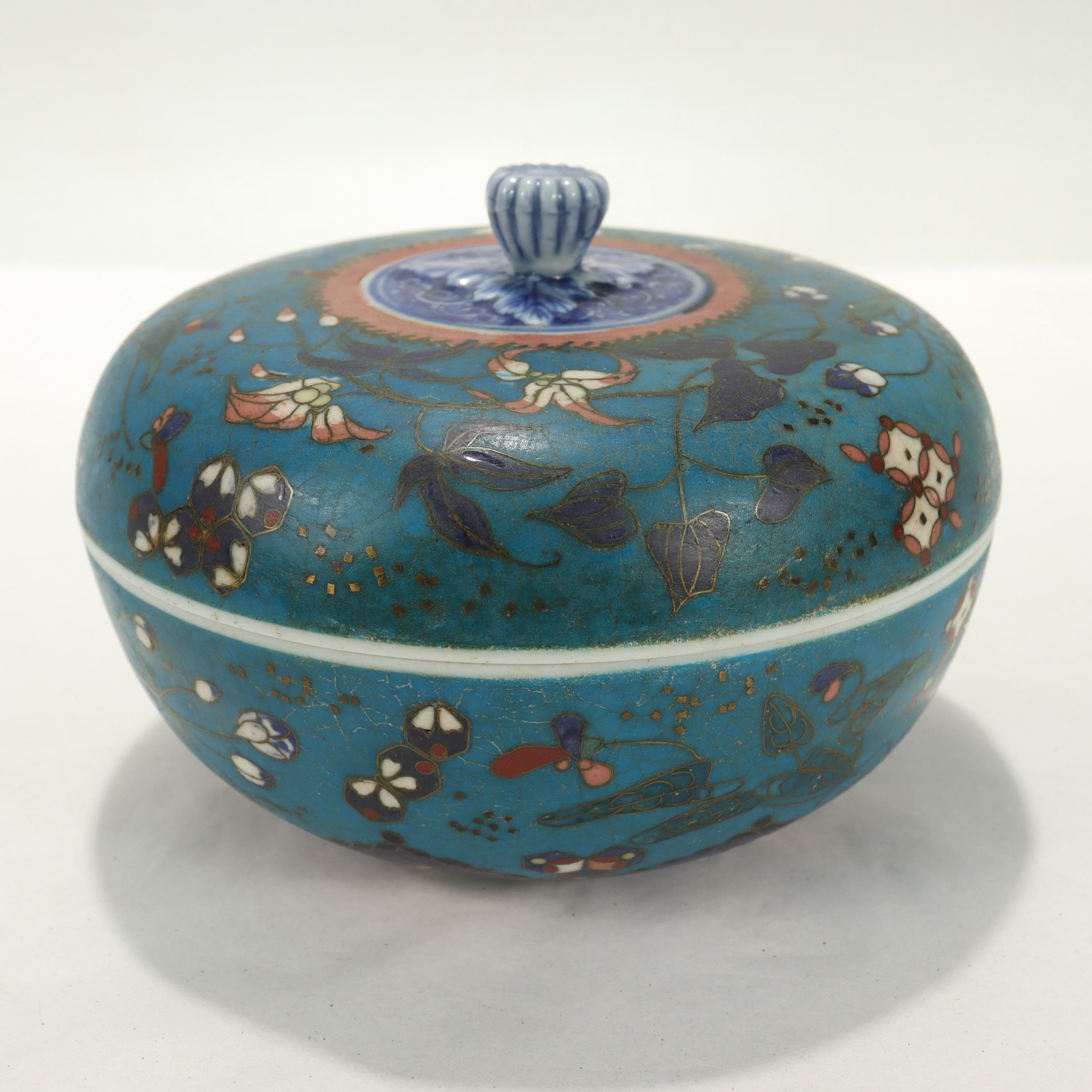 Japanese Totai Shippo Porcelain Covered Box In Good Condition For Sale In Philadelphia, PA