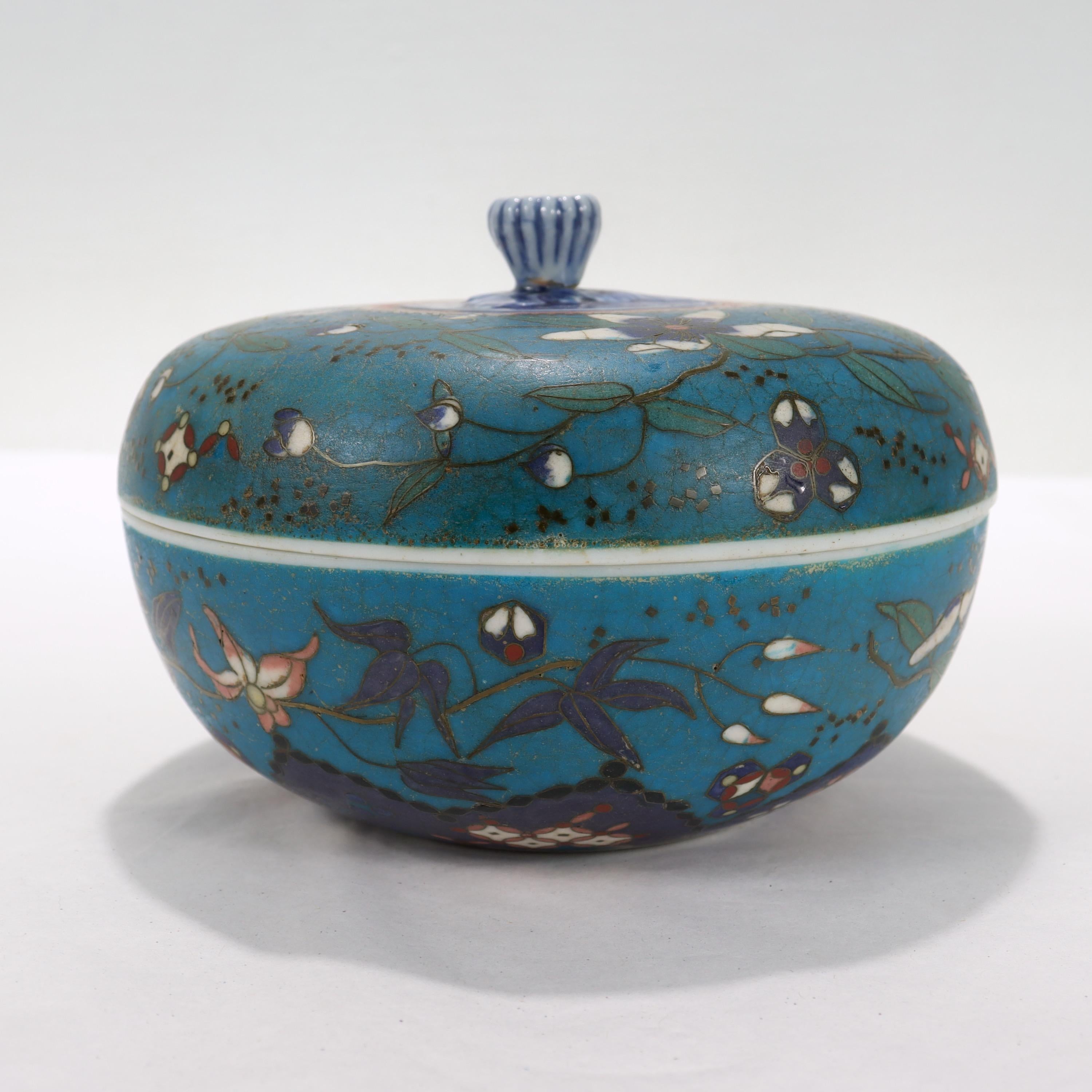 20th Century Japanese Totai Shippo Porcelain Covered Box For Sale
