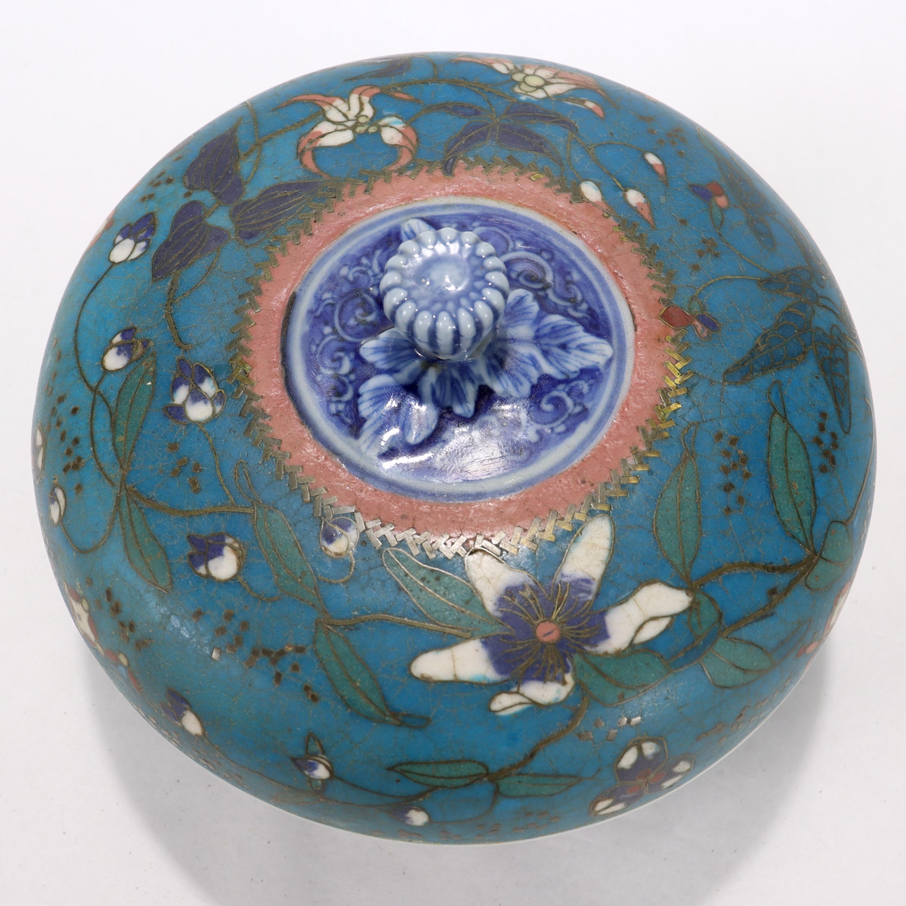 Enamel Japanese Totai Shippo Porcelain Covered Box For Sale