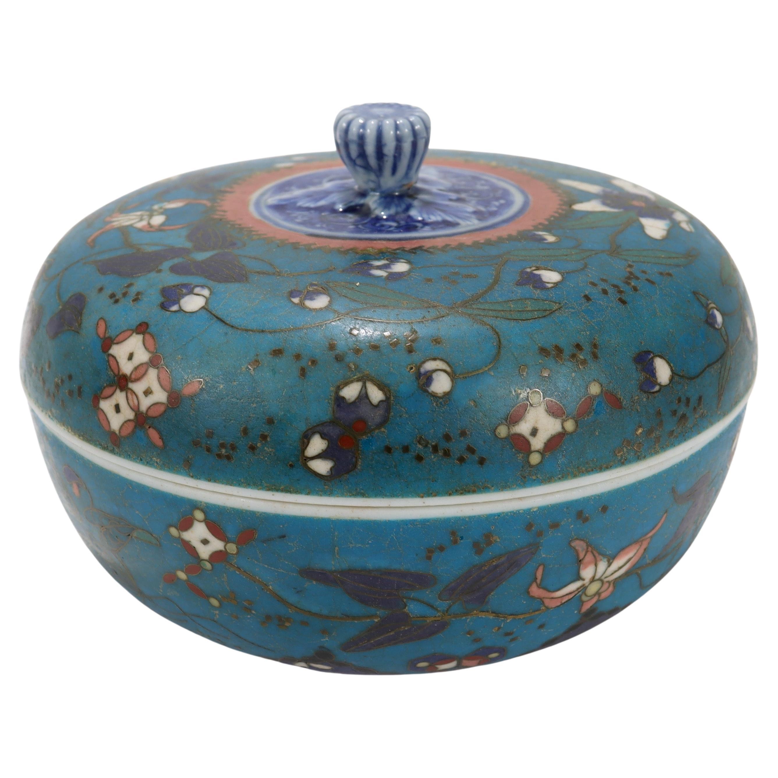 Japanese Totai Shippo Porcelain Covered Box For Sale