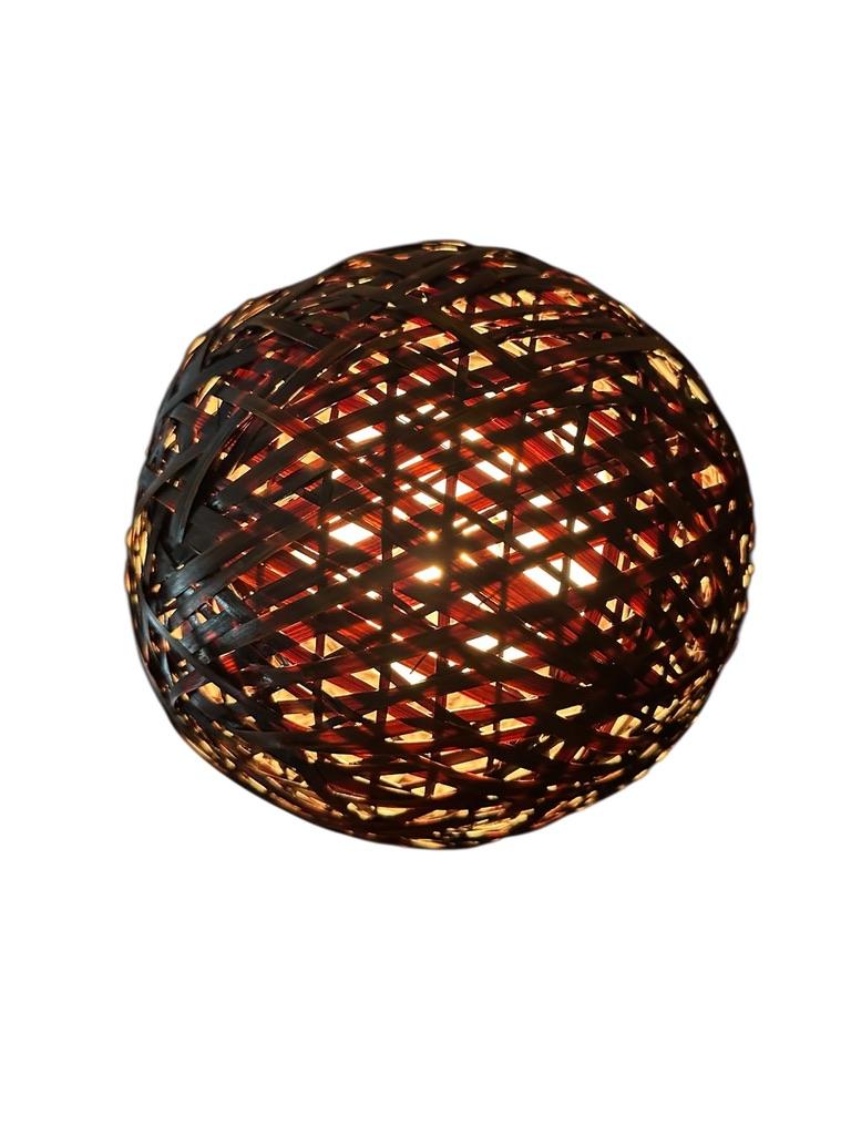 Japanese Touch-Activated Bamboo Sphere Lamp on Lacquered Base (Late 20th Century For Sale 5