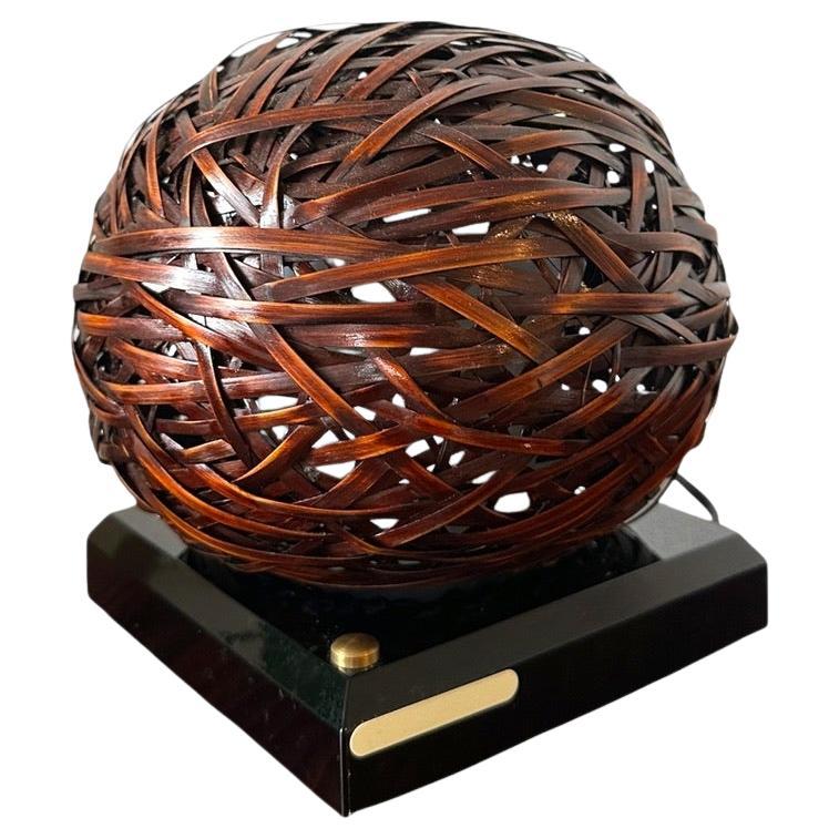 Japanese Touch-Activated Bamboo Sphere Lamp on Lacquered Base (Late 20th Century For Sale