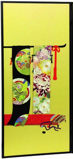 Japanese Traditional  Brocade Silk Two-Panel Folding Screen