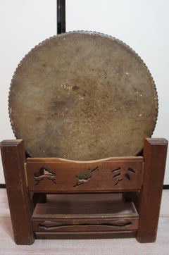 20th Century Japanese Traditional Keyaki Wood Flat Drum, Hira Taiko, 1930s