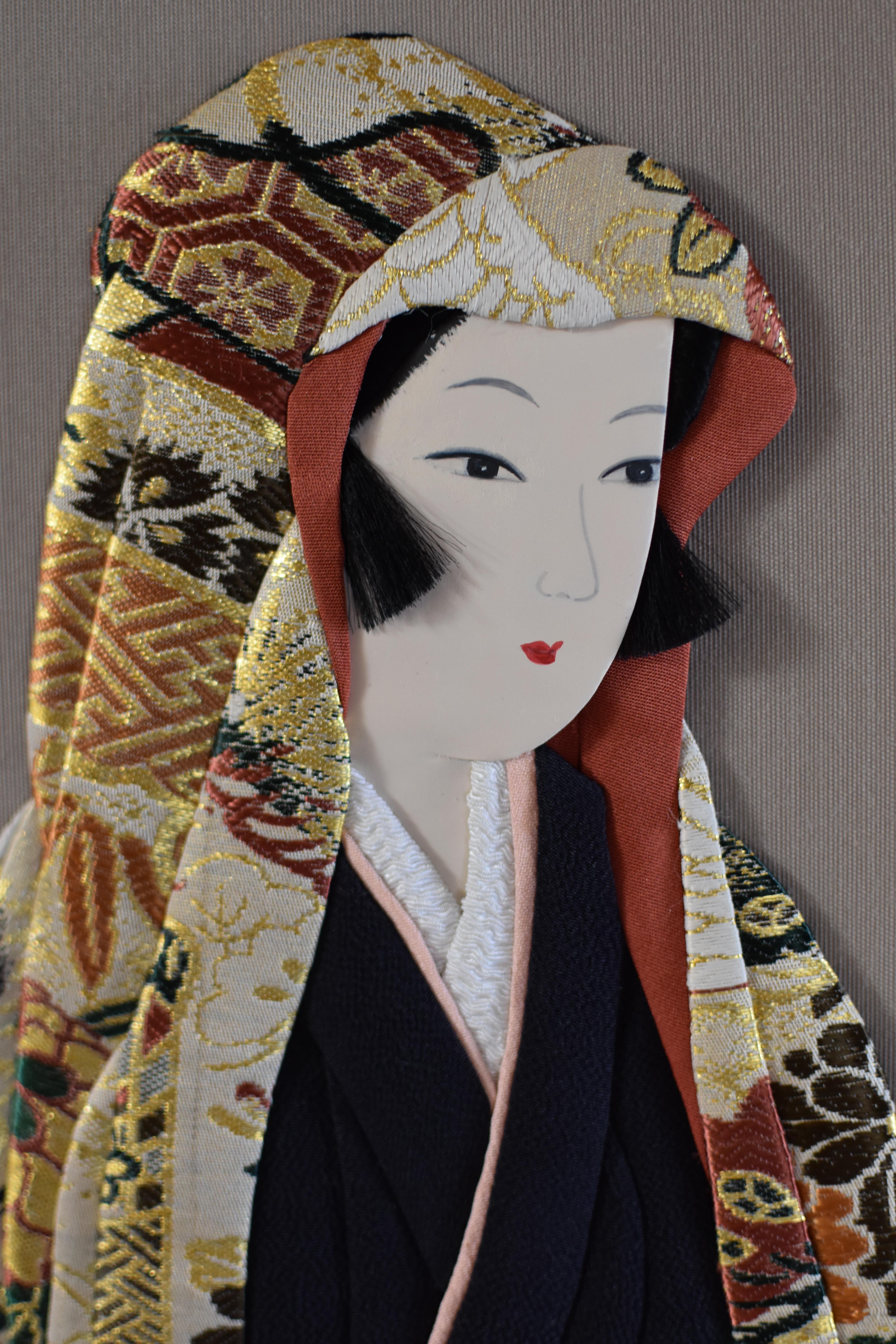 Japanese Contemporary silk brocade Traditional Oshie Handcrafted Decorative Art 2
