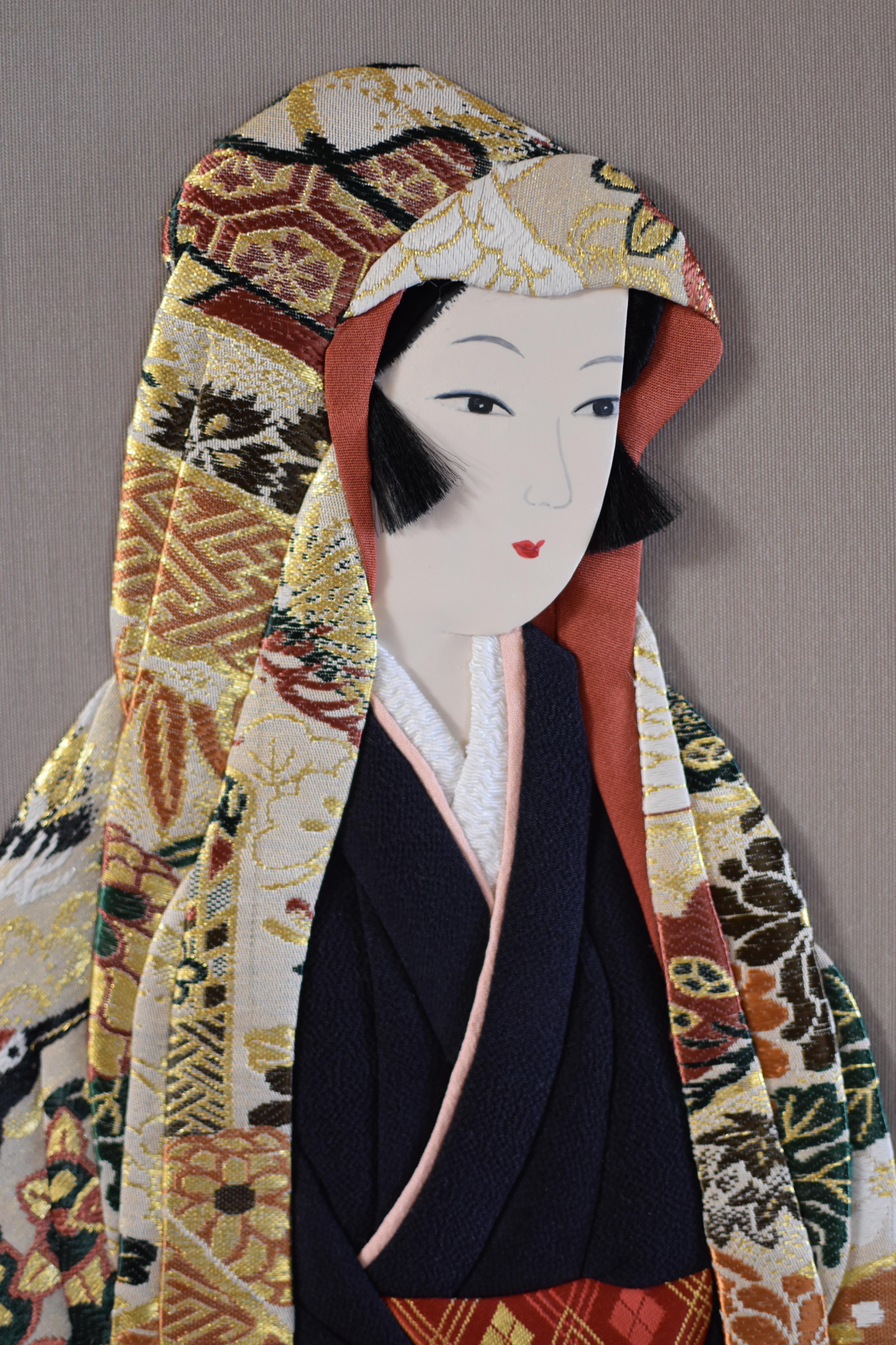 Japanese Contemporary silk brocade Traditional Oshie Handcrafted Decorative Art 1