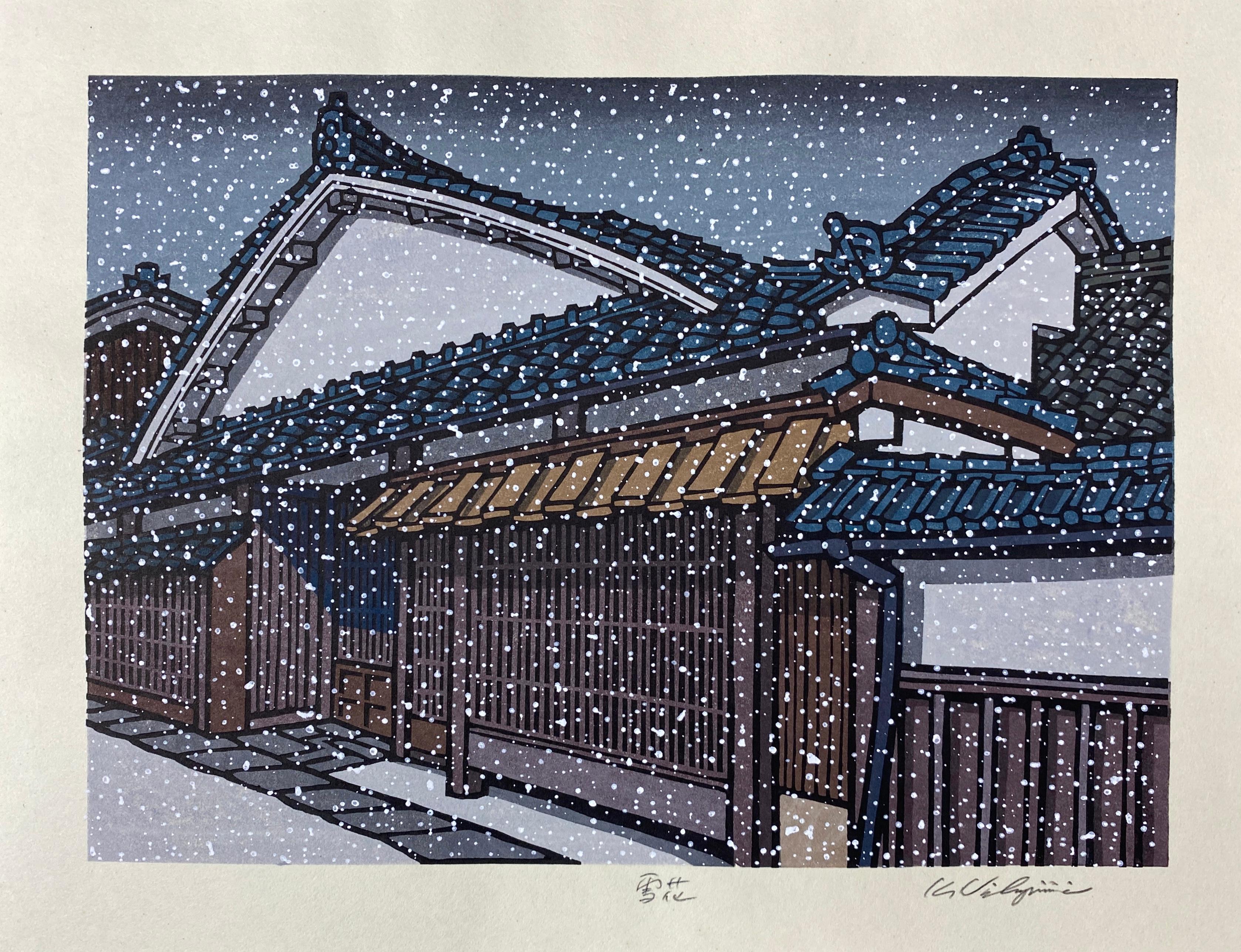 Late 20th Century Japanese Traditional Woodblock Print Snow Flowers For Sale