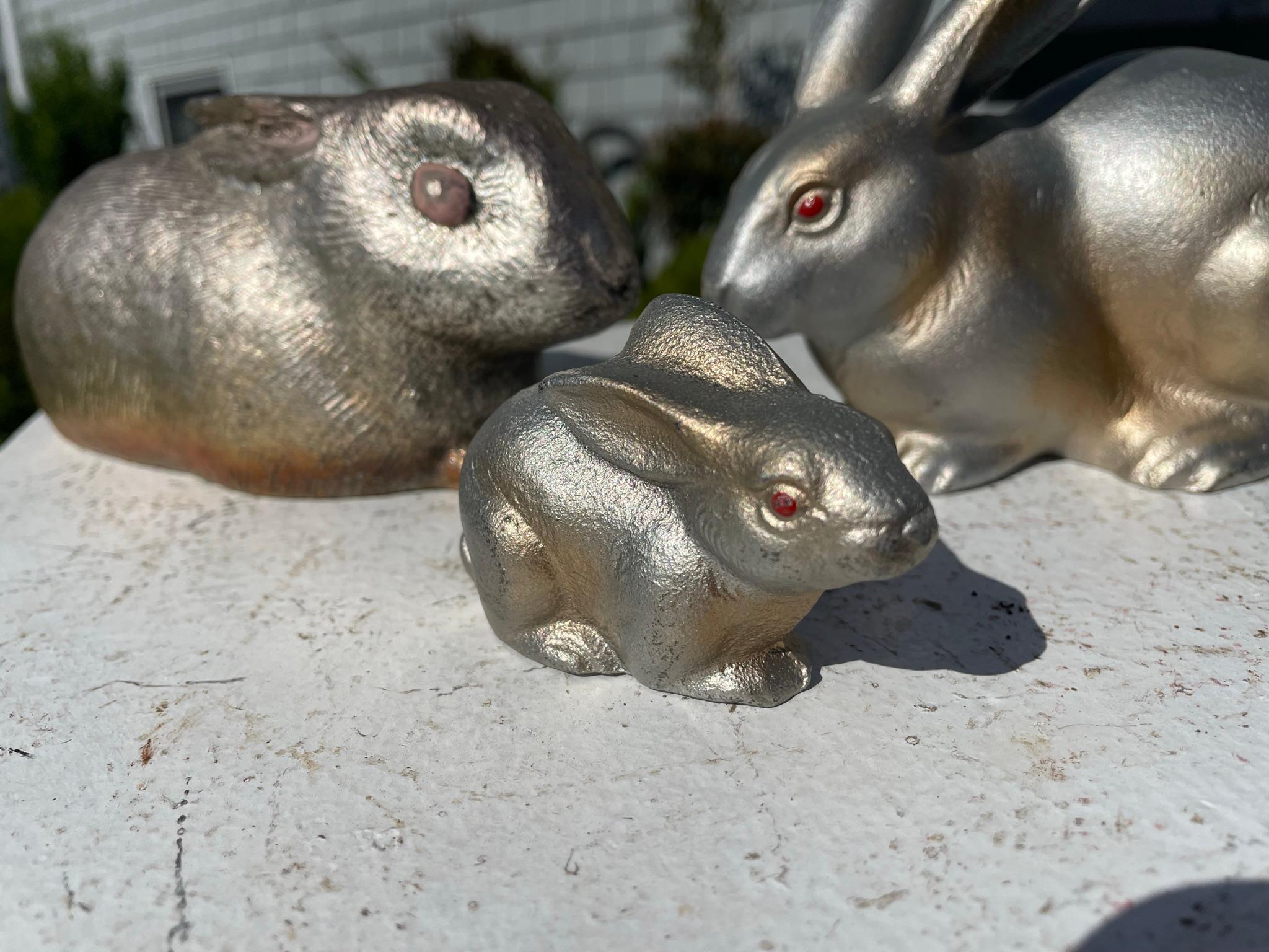 Hand-Crafted Japanese Three Garden Rabbits Family, Usagi For Sale