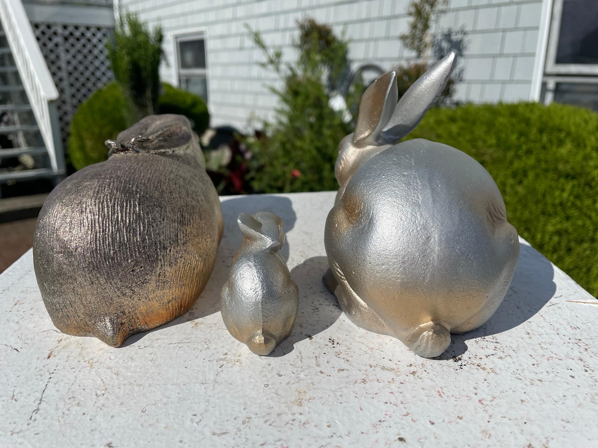 Bronze Japanese Three Garden Rabbits Family, Usagi For Sale