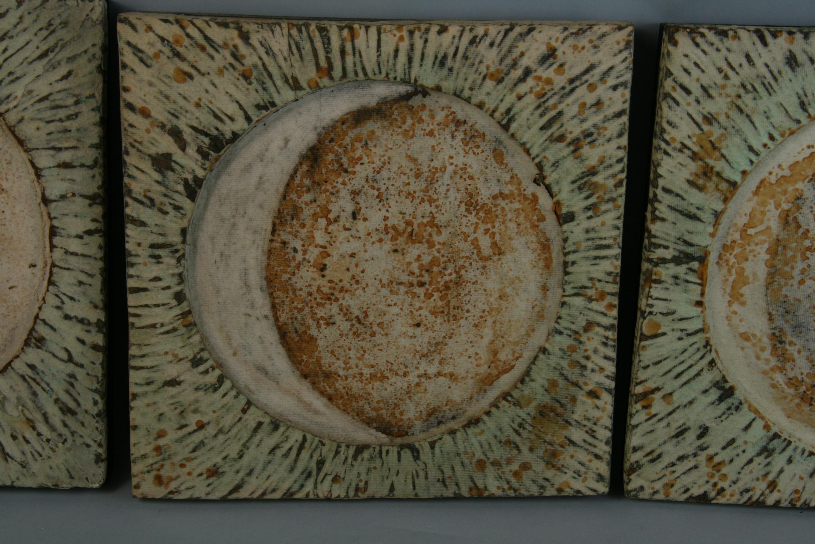 Late 20th Century Japanese Triptych Wall Sculpture Phases of the Moon