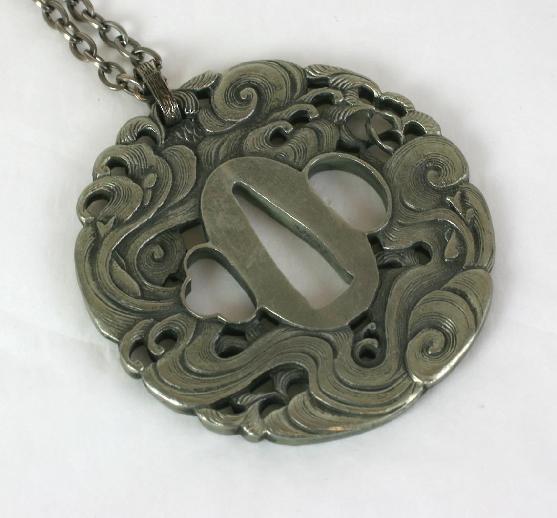 Japanese Tsuba Pendant In Excellent Condition For Sale In New York, NY
