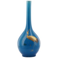 Japanese Turquoise Glaze Vase with Gold Lacquer Cranes, circa 1890