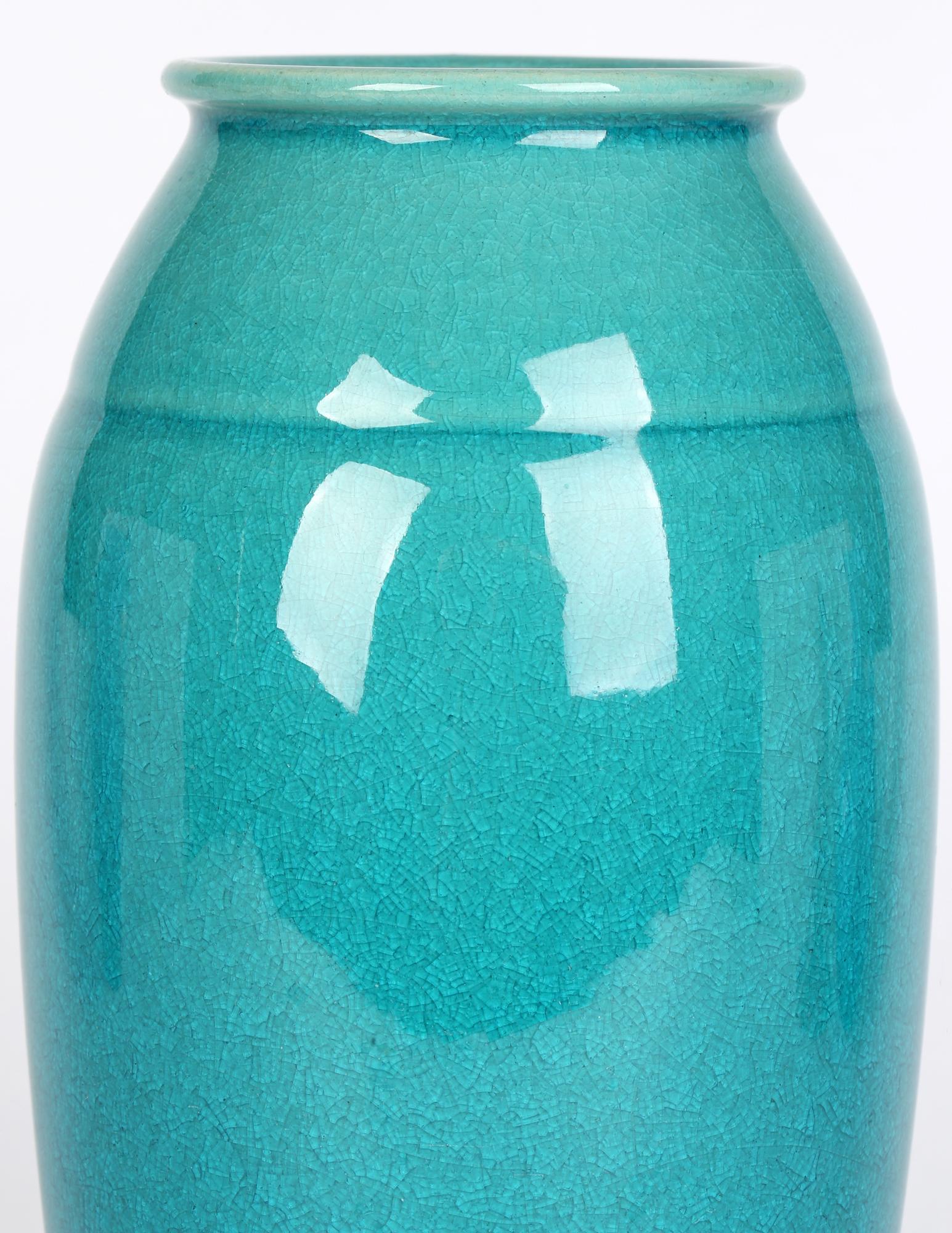 Japanese Turquoise Glazed Fine Craquelure Art Pottery Vase In Good Condition In Bishop's Stortford, Hertfordshire