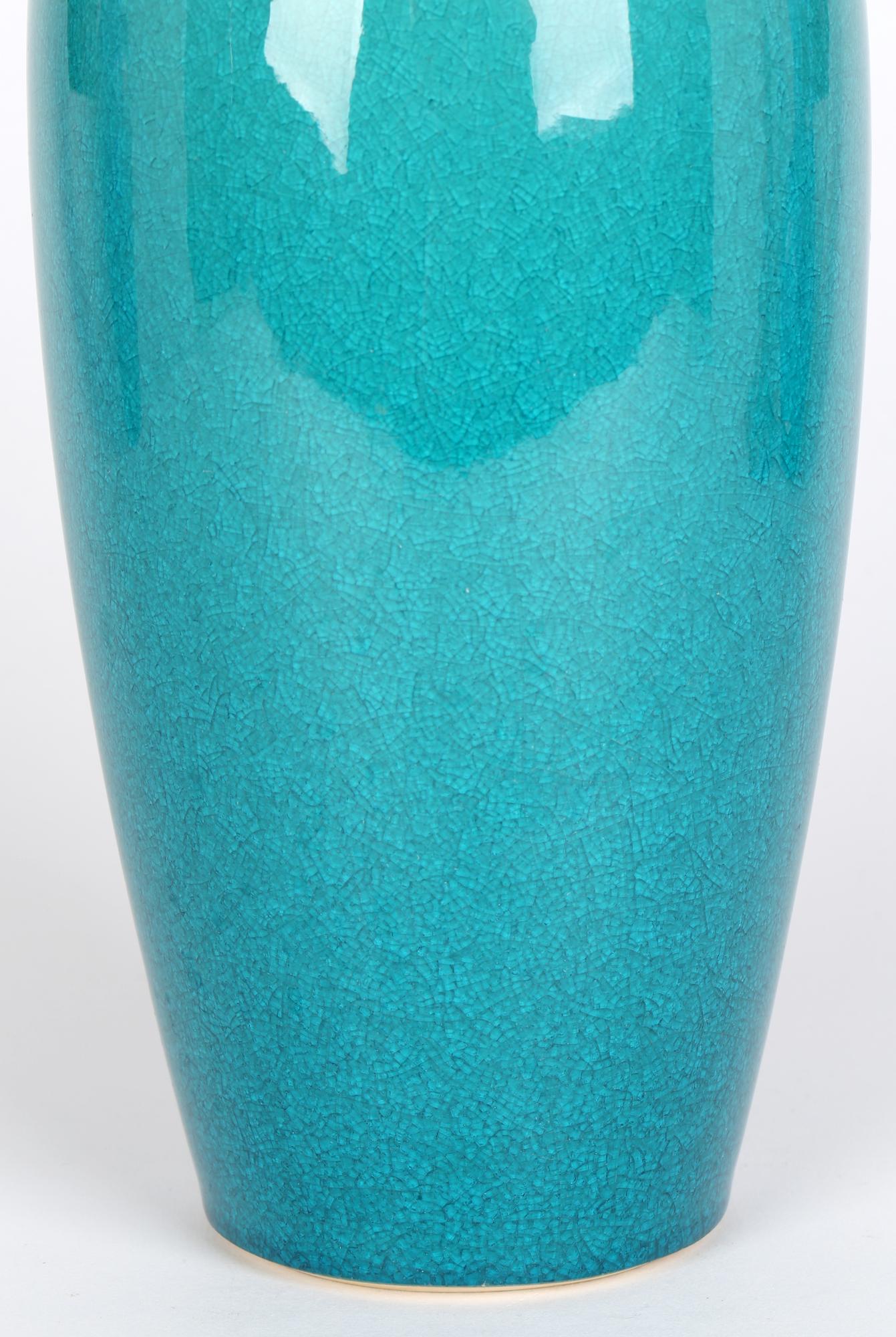 20th Century Japanese Turquoise Glazed Fine Craquelure Art Pottery Vase