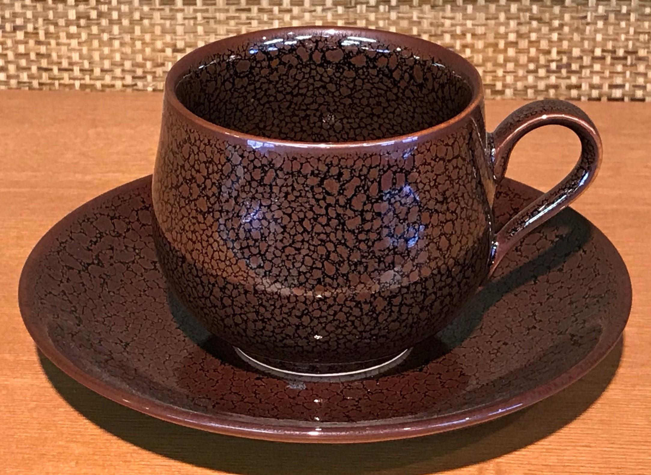 Japanese Turquoise Hand-Glazed Porcelain Cup and Saucer by Master Artist 8