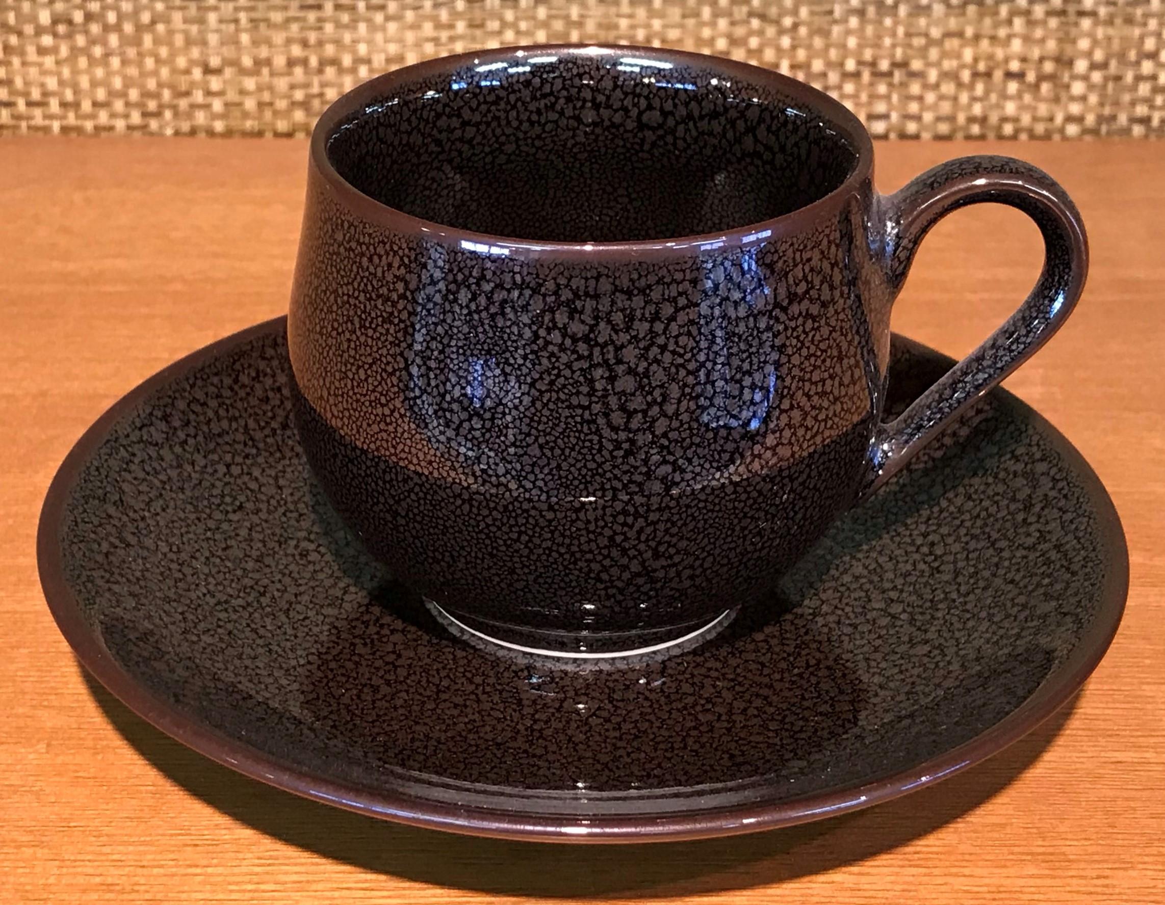 Japanese Turquoise Hand-Glazed Porcelain Cup and Saucer by Master Artist 6