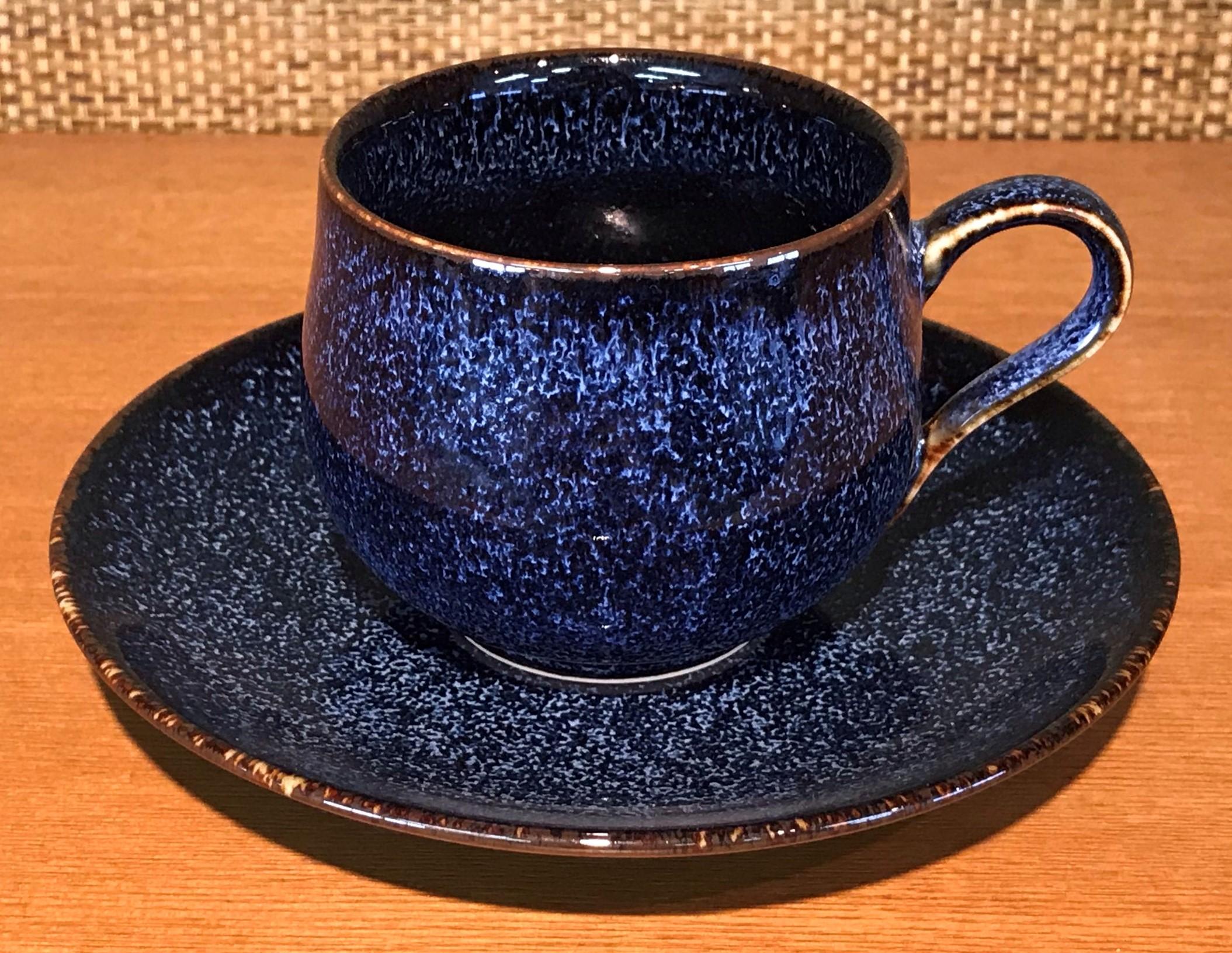 Japanese Turquoise Hand-Glazed Porcelain Cup and Saucer by Master Artist 2