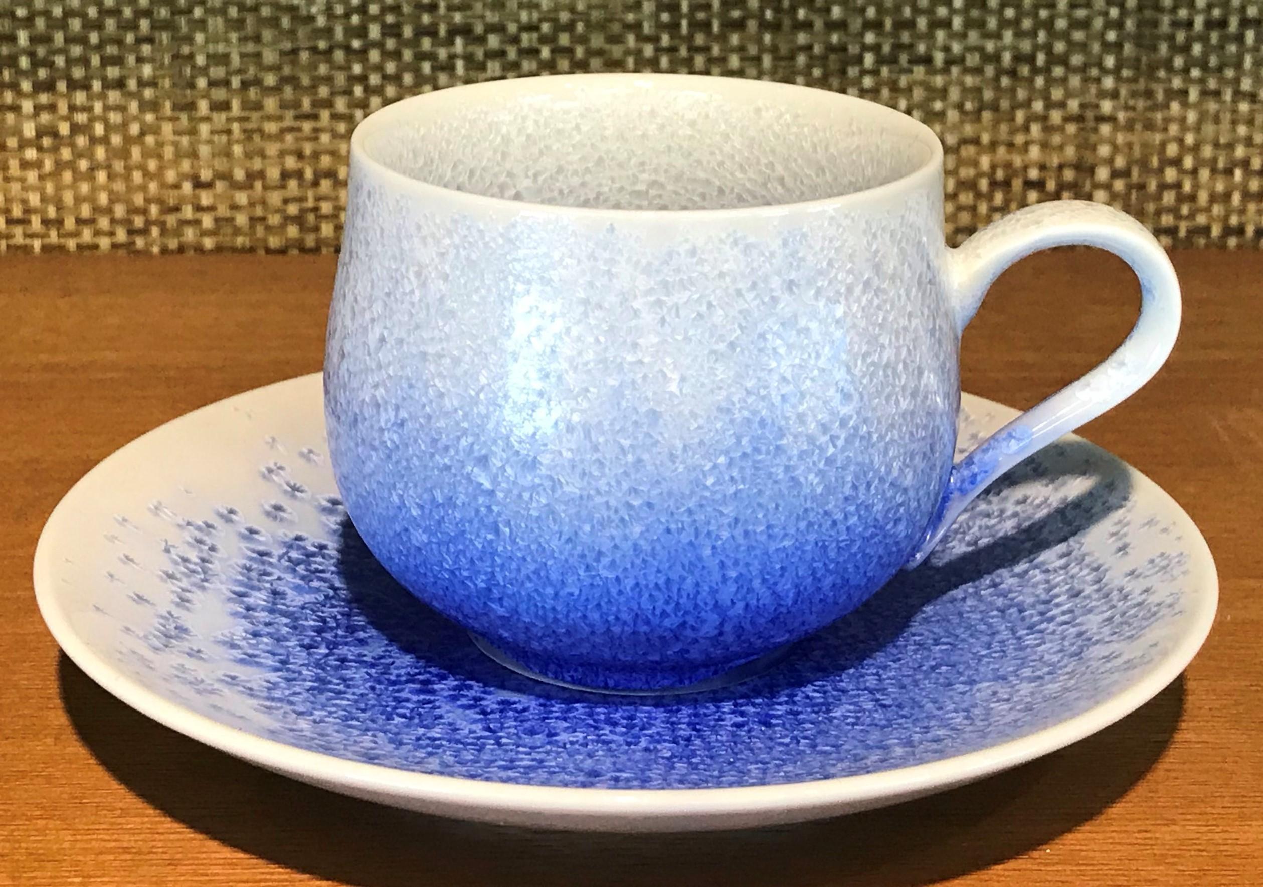 Japanese Turquoise Hand-Glazed Porcelain Cup and Saucer by Master Artist 3